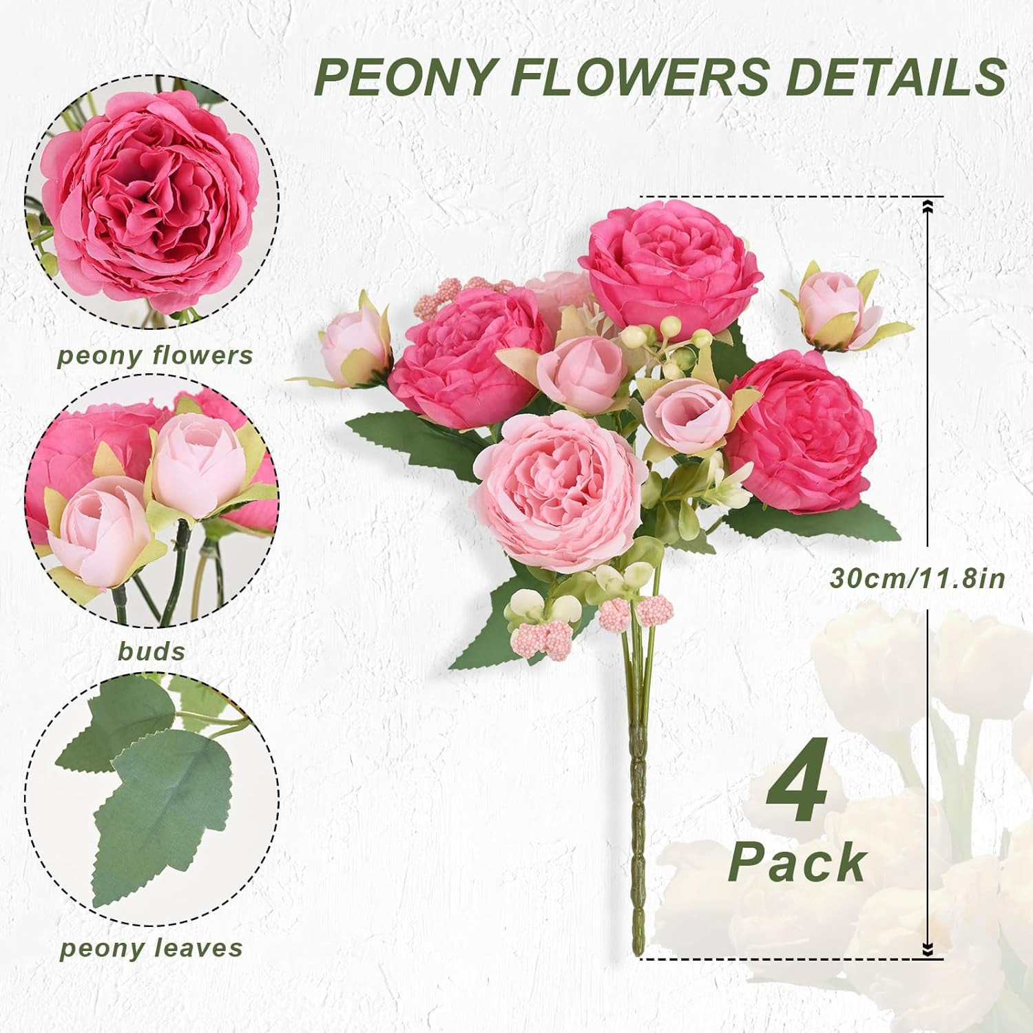 4 Packs Peonies Artificial Flowers Mixed Pink Artificial Silk Peonies Flowers Fa