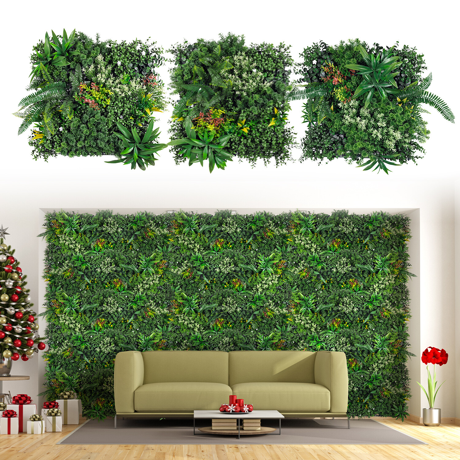 PATIO 20″ x 20″ Artificial Plant Fence Panel Set(of 3) Faux Grass Wall Decor
