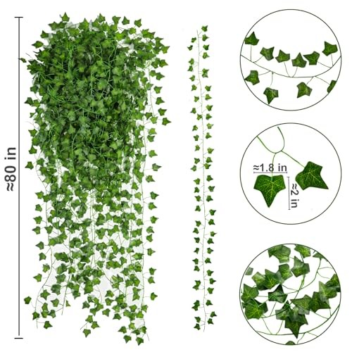 24 Pack 160.8 Ft Artificial Ivy Garland, Fake Vines Leaves Sweet Potato Leaves