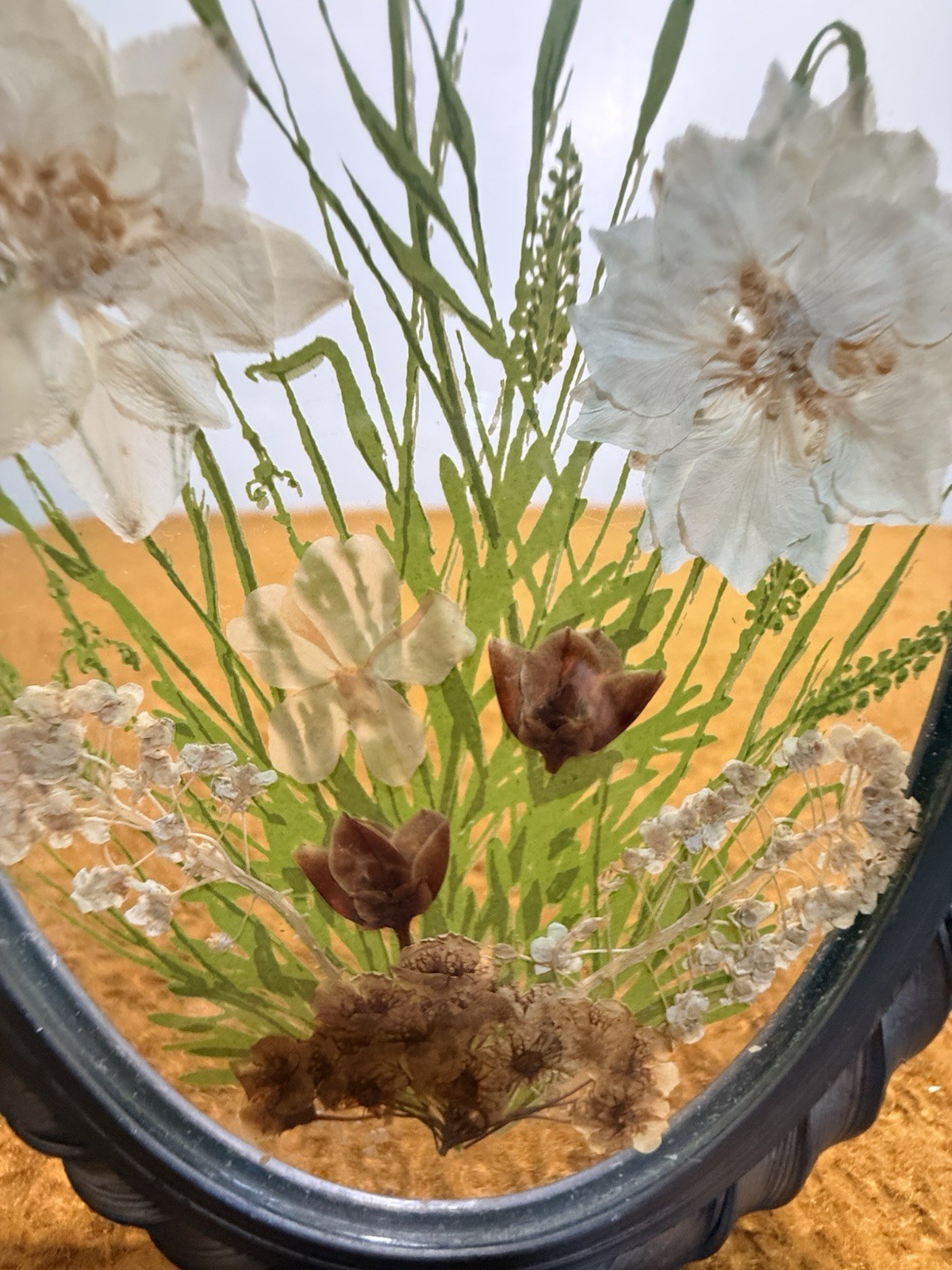 Pressed Flower Art Oval Glass Wall Decor 7in Dried Floral Arrangement