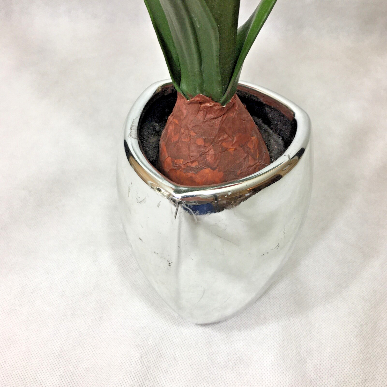 Metallic Chrome Ceramic 7″ Planter Vase w/ Faux Flower Display Floral