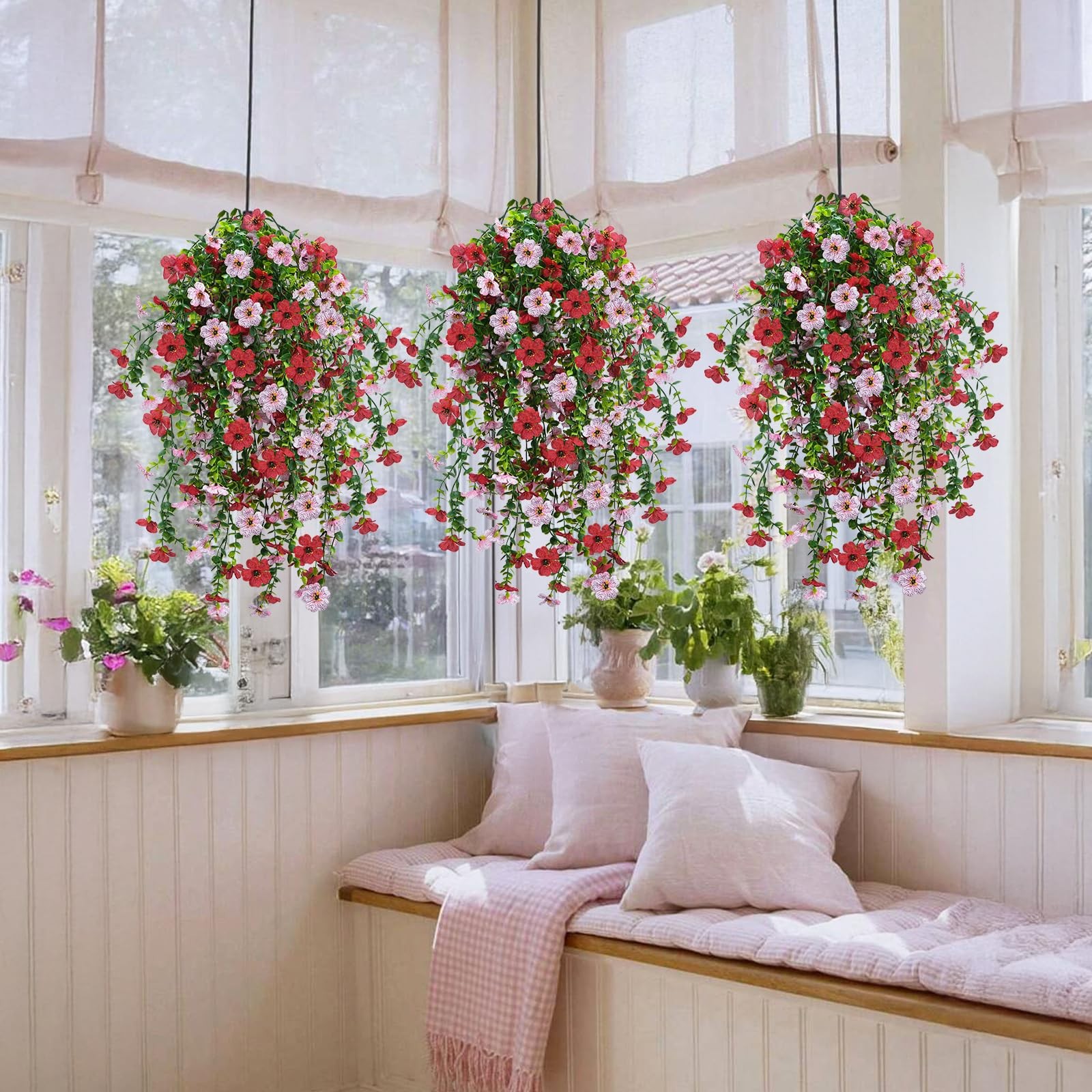 4 Pcs Artificial Hanging Flowers for Outdoors in Pot, 30in UV Resistant Faux …