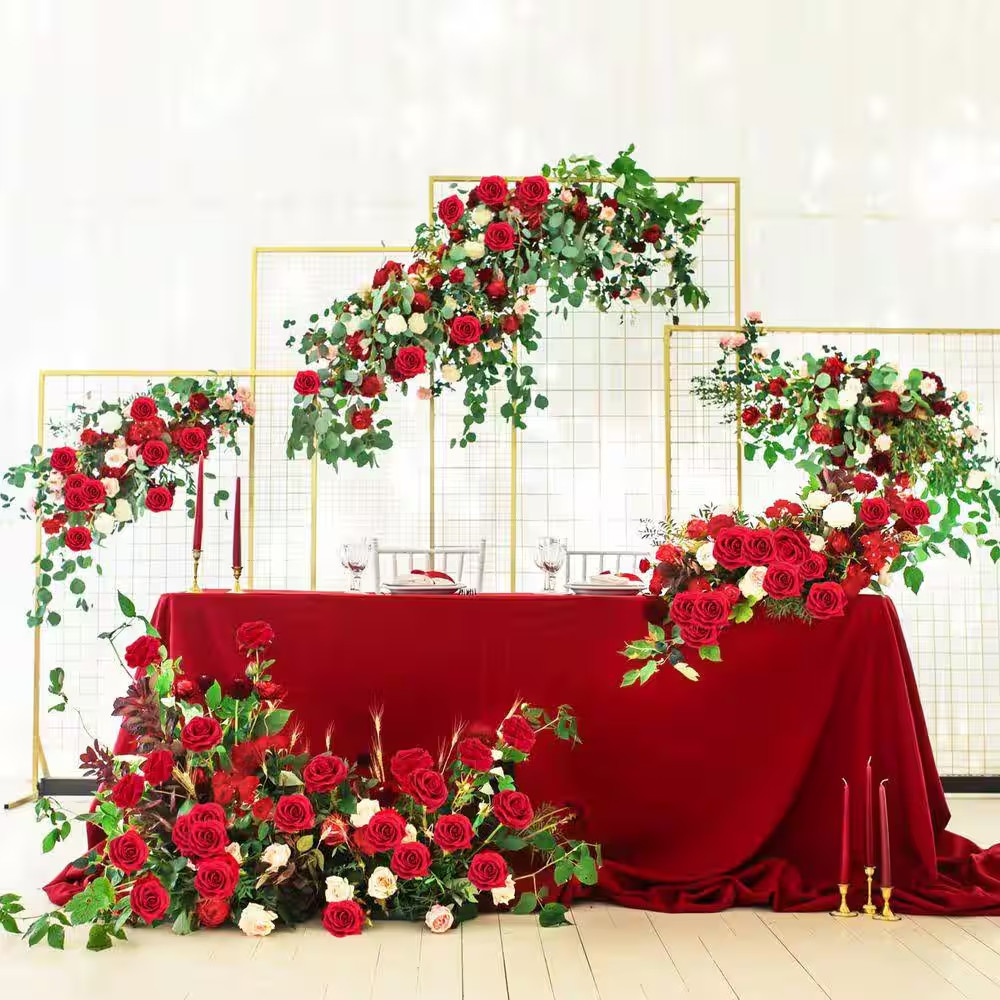 17.7 In. 50 Piece Red Indoor Artificial Roses Silk Flowers for Valentines Weddin