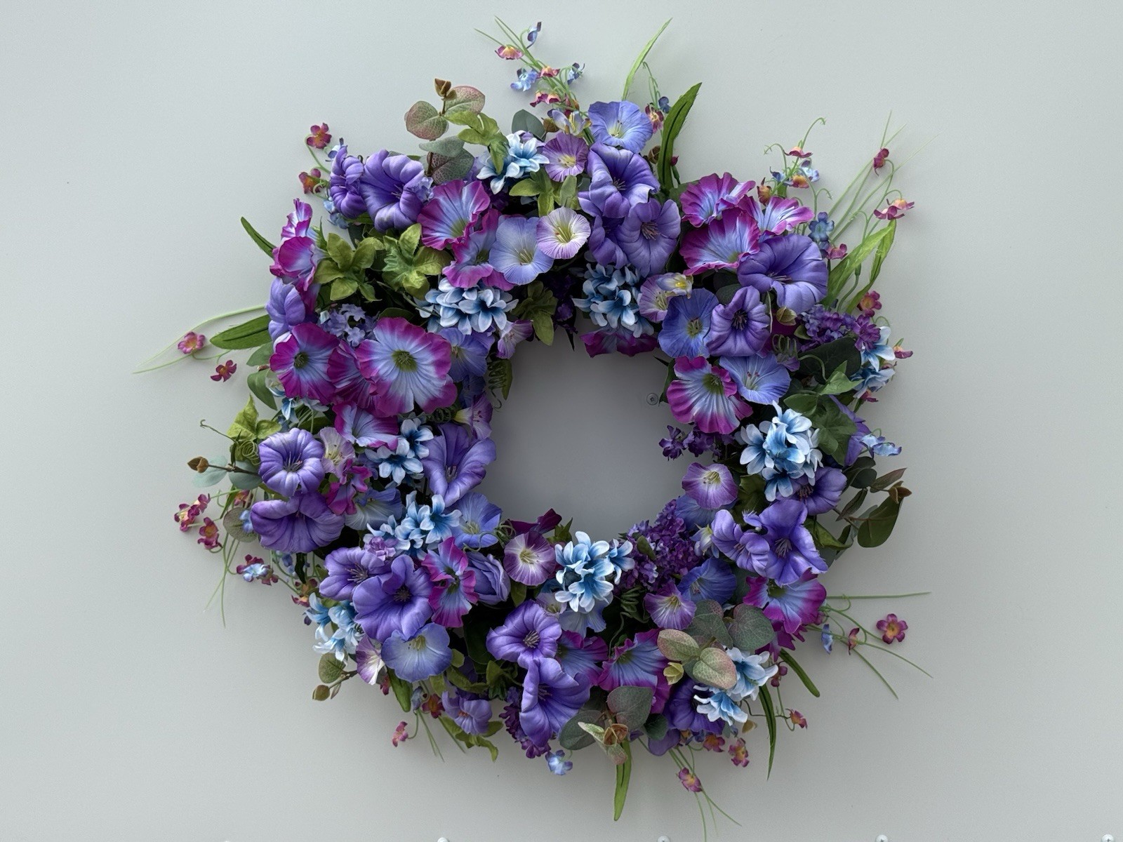 Spring Floral Wreath Purple Blue Pink Front Door Handmade Decor