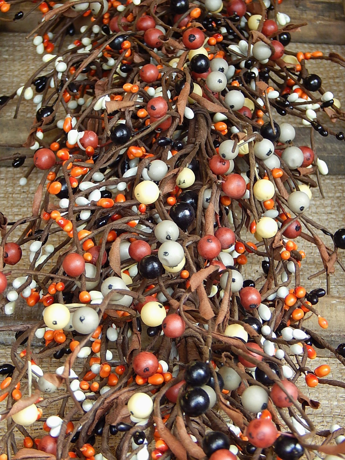 NEW Rustic Farmhouse Pip Berry MIXED Garland BURNT ORANGE GREY BLACK CREAM 53″