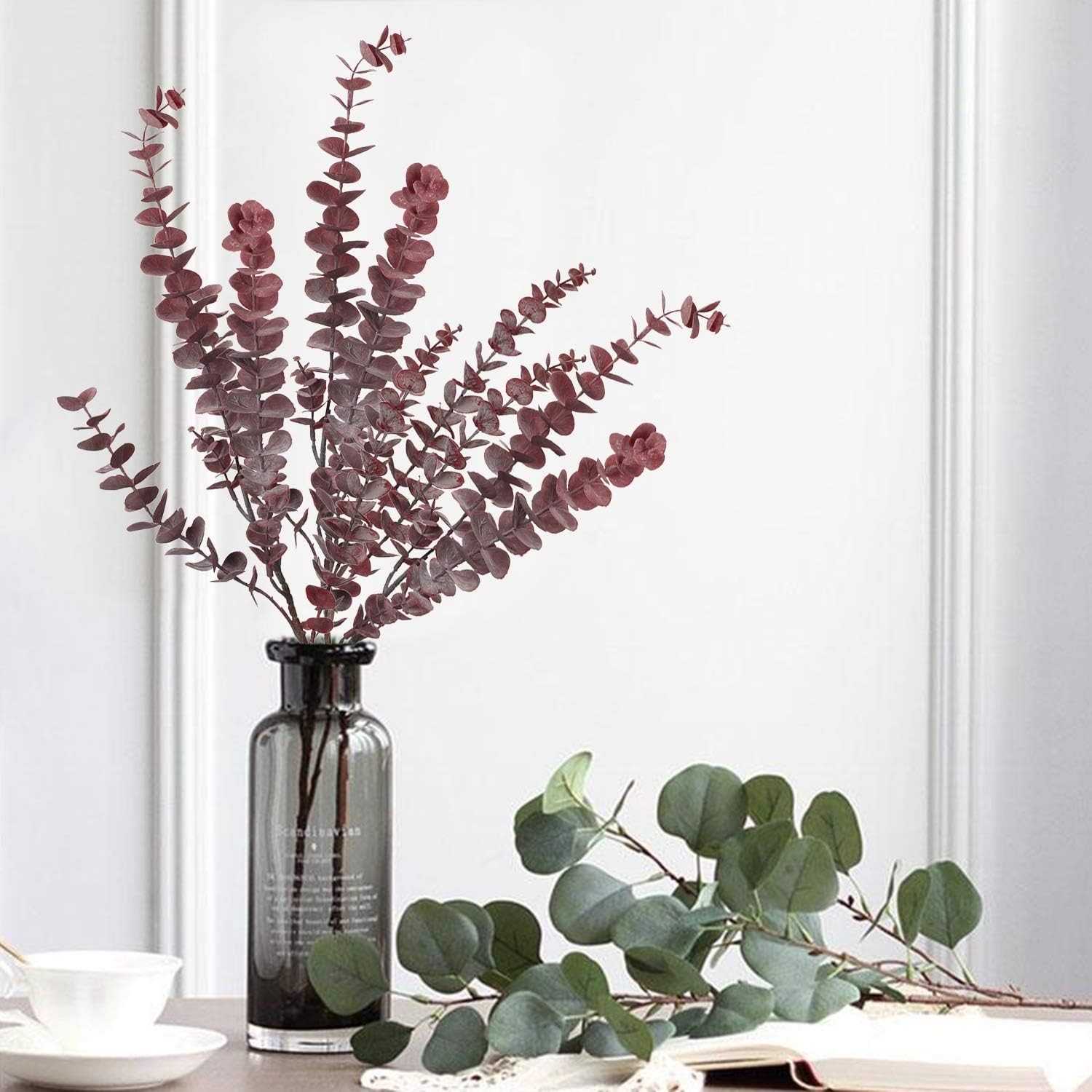 Faux Eucalyptus Stems 30″ Long Artificial Greenery Stems Fake Eucalyptus Deco…