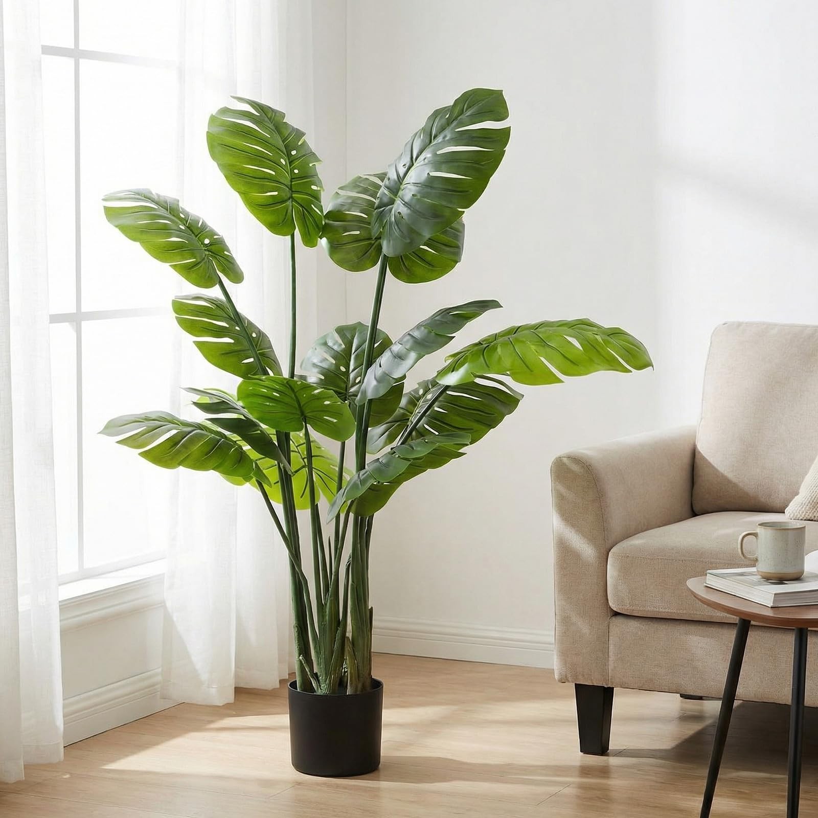 2 Pack 60” Tall Large Artificial Monstera Deliciosa Plant 5ft Faux Swiss Che…