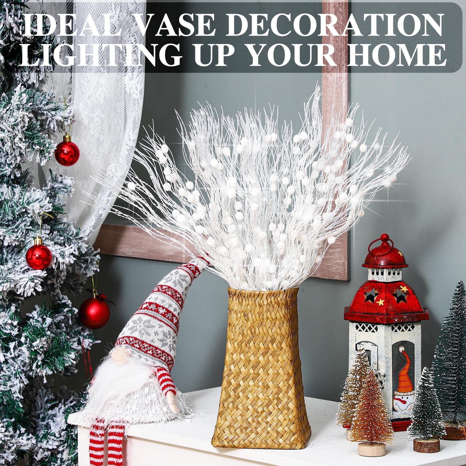 24 Pcs Christmas Artificial Glitter Stem Ornament 17 Inch Fake Picks Branches…