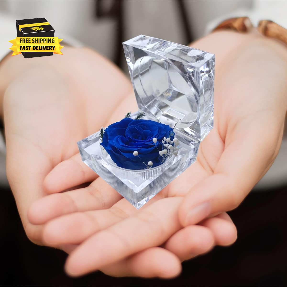 Preserved Rose Real Forever Rose in Mini Clear Ring Box, Eternal Flower Rose Gif