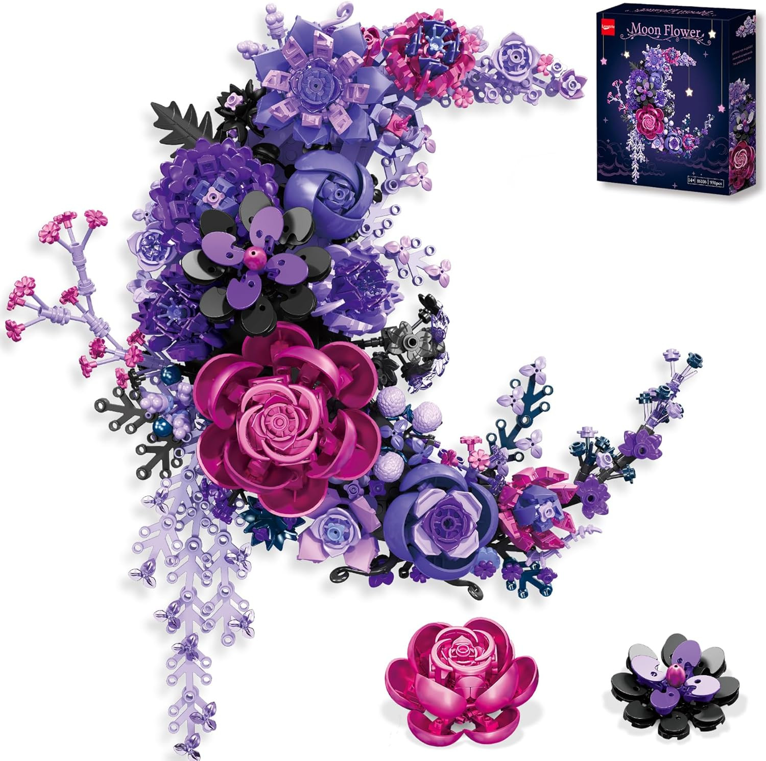 Purple Moon Flower Building Set, Botanical Collection Artificial Flowers Buildin