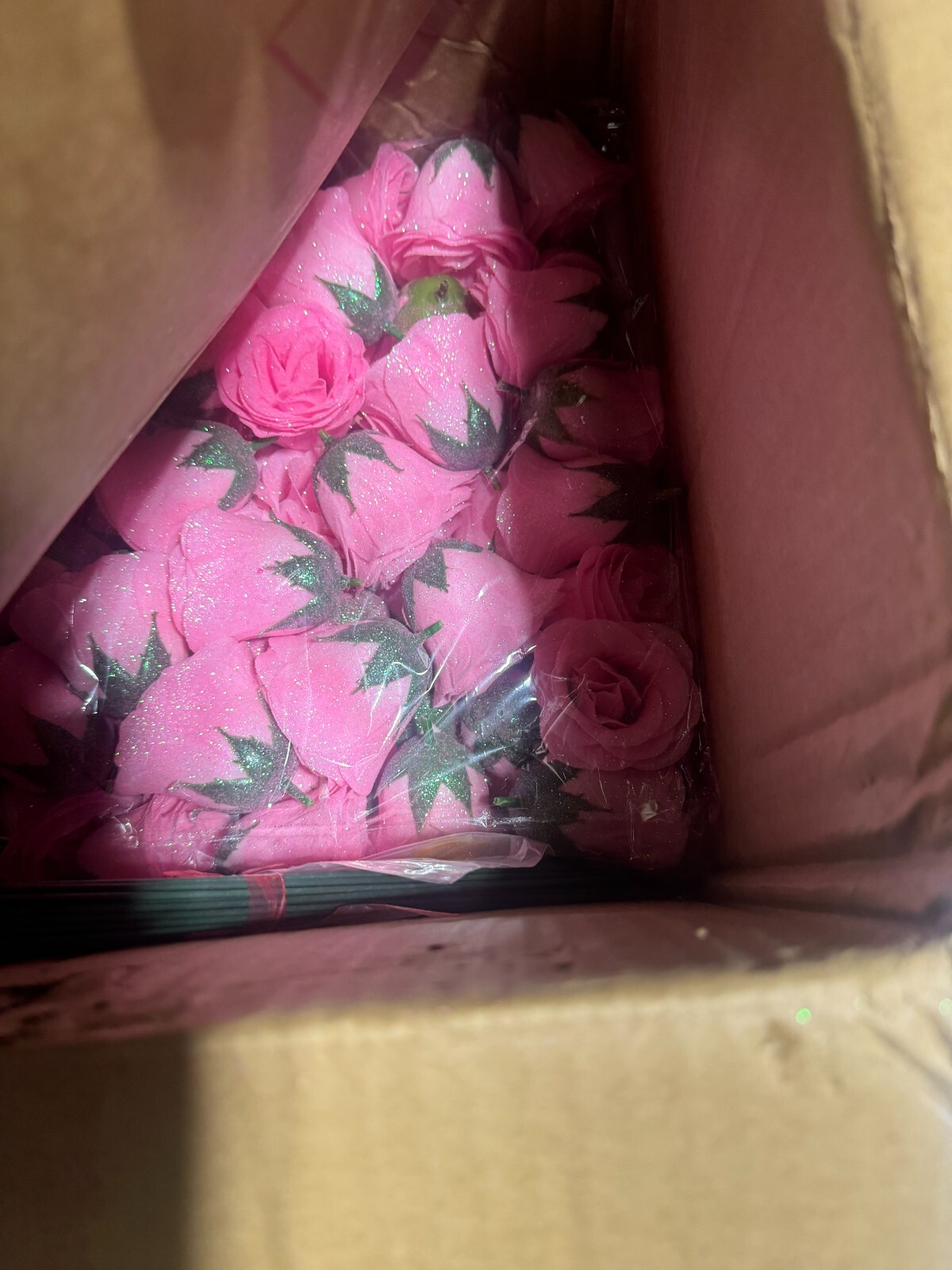 huge lot of 125 glitter roses, 100 stems, wrapping paper