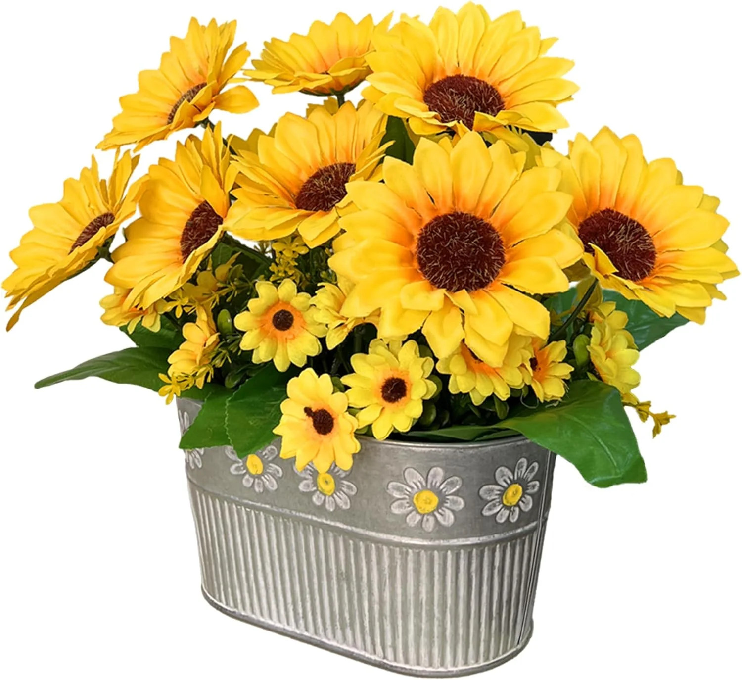 Artificial Flowers Fake Sunflowers in Pot, Faux Silk Flowers Floral Table Center