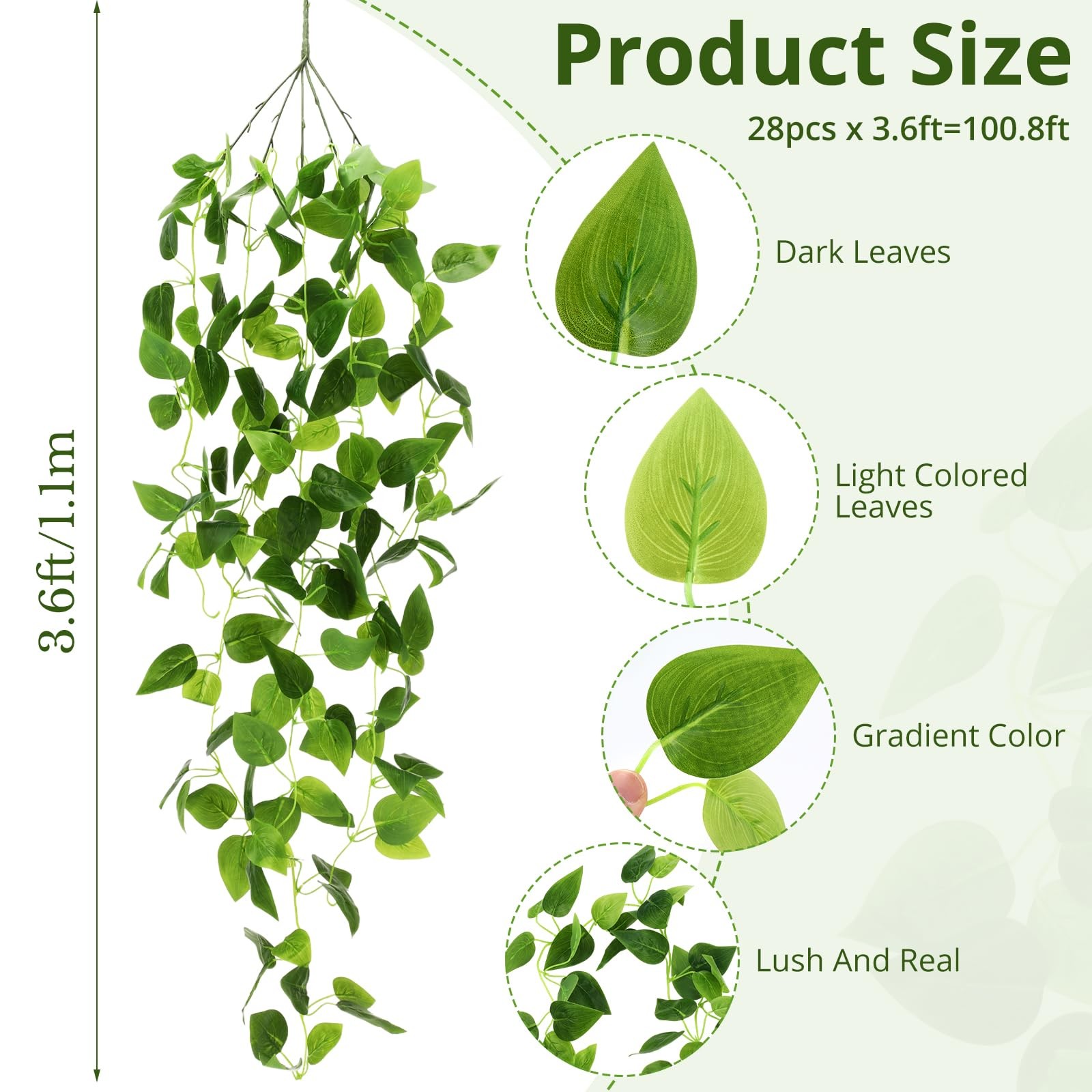 36 Pcs Artificial Hanging Plants 3.6FT Fake Hanging Plants for Living Room, F…