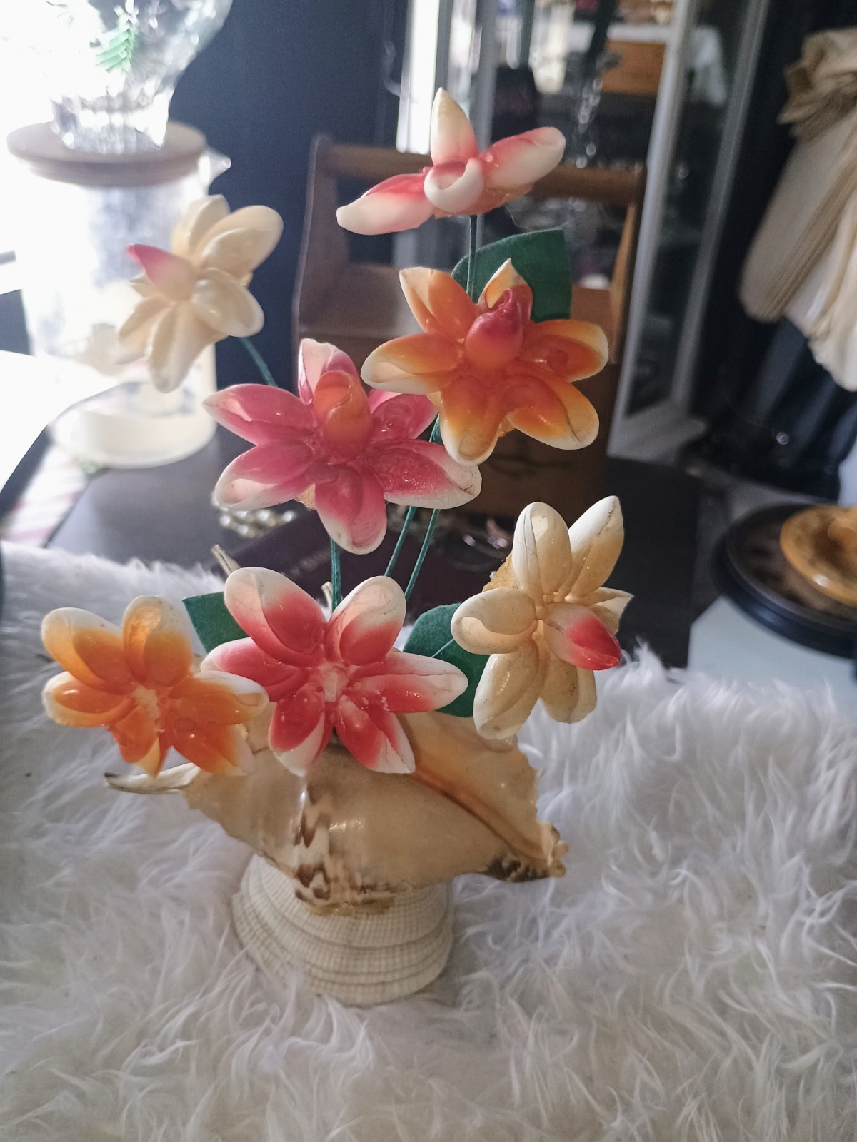 Vintage Seashell Shell Art Flower Arrangement Vase Pencil Holder MCM Circa 1950s