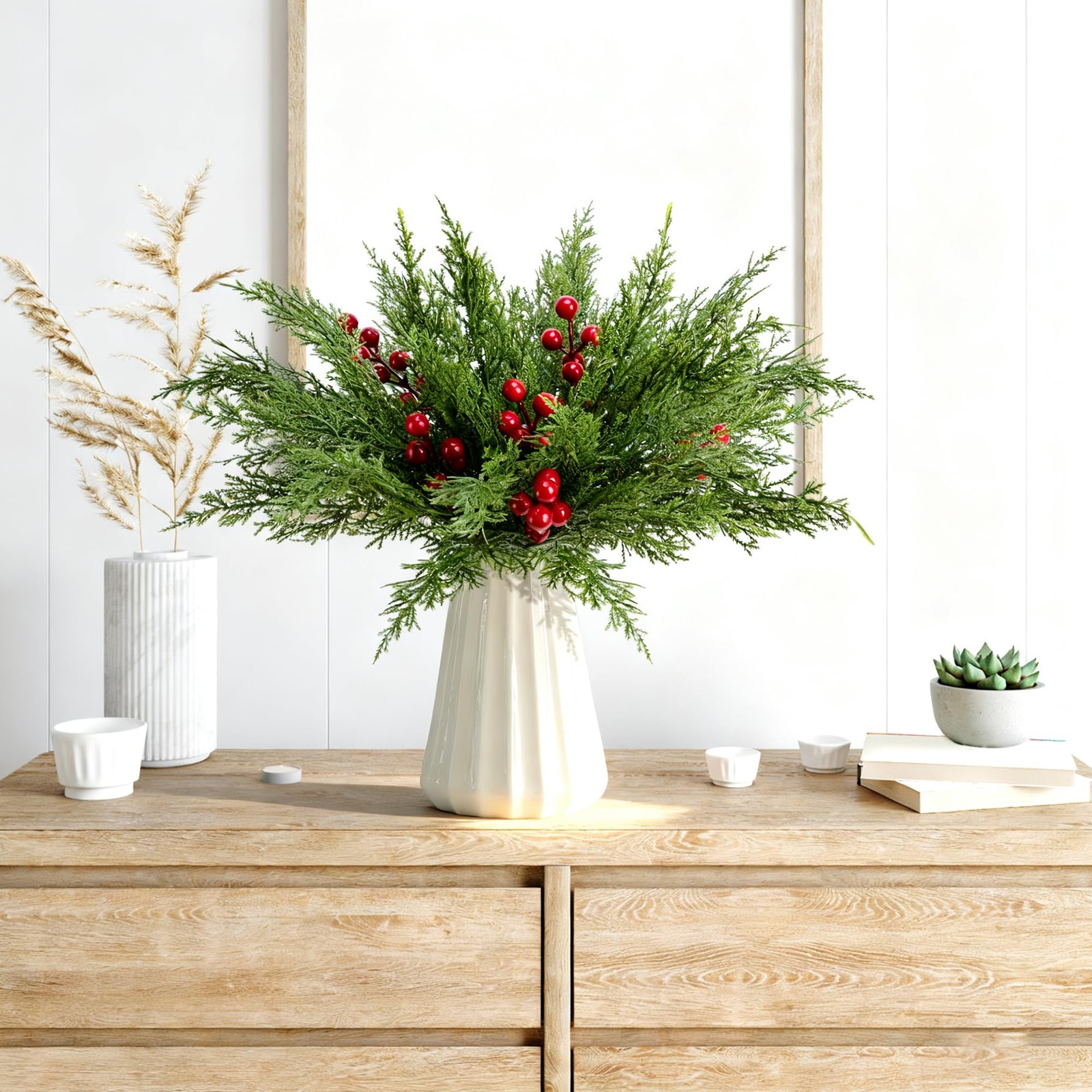 60 Pcs/Set Christmas 3D Artificial Pine Branches- 12.5 Inch Faux Evergreen Ce…