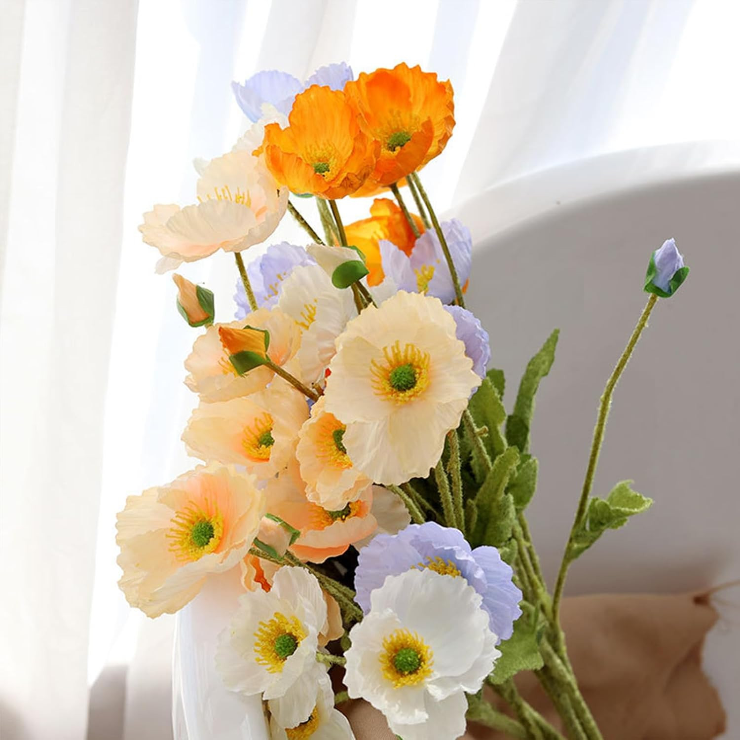 Artificial Flowers 6Pcs Artificial Poppy Silk Flowers with Stems | Faux Poppy Fl