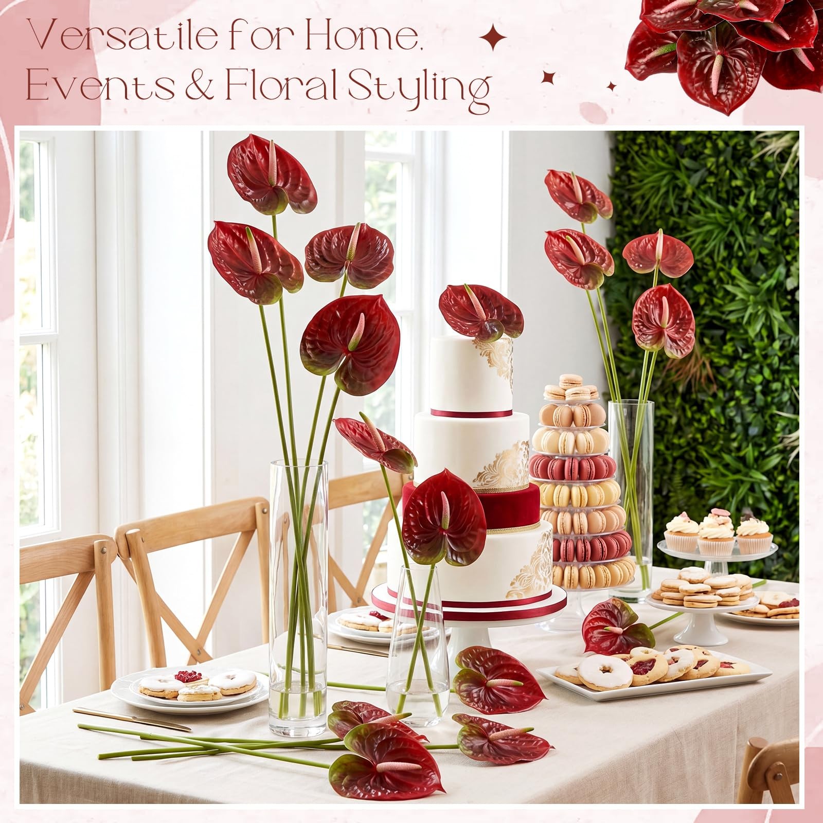 Artificial Anthurium Flowers Gradient Red 23.6 Inch Fake Bouquets 20 PCS