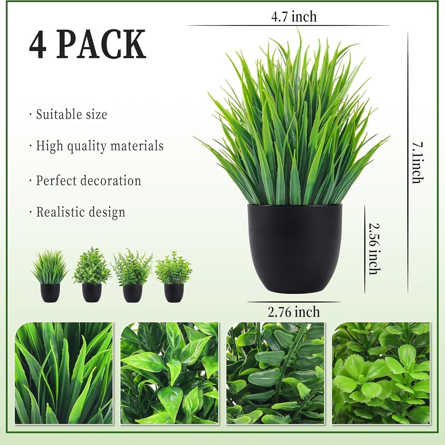 Fake Plants 4 Packs Artificial Plants Small Faux Plants Black Bathroom Accessori