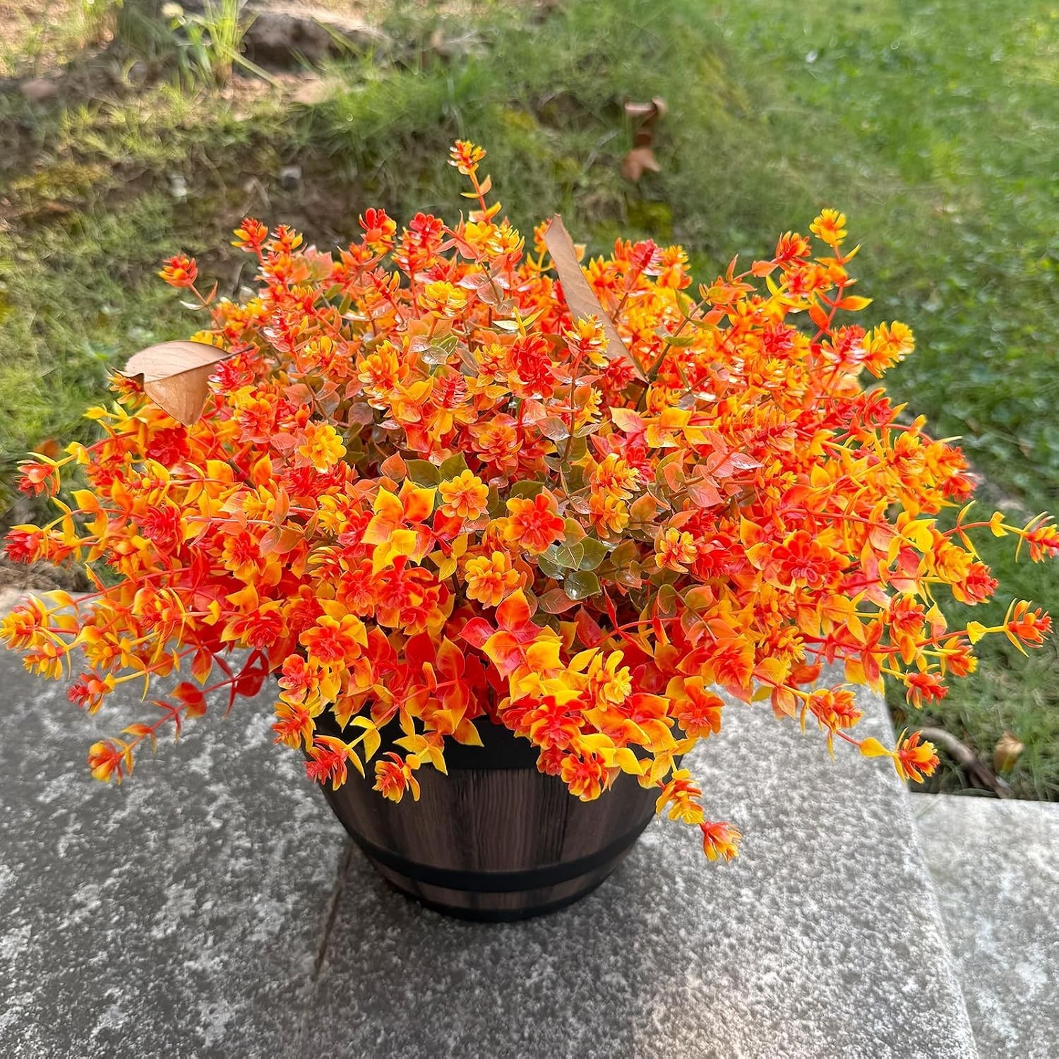 16 Bundles Artificial Flowers UV Resistant Fall Fake Mums Plants Porch Decor