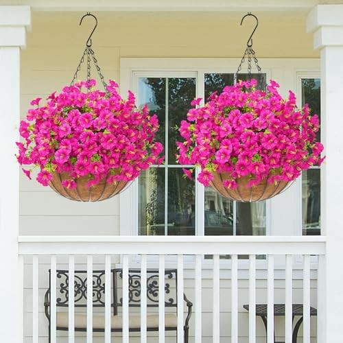 Look Real Artificial Flowers for Outdoors, Realistic Fake 12 Bundles Fuchsia