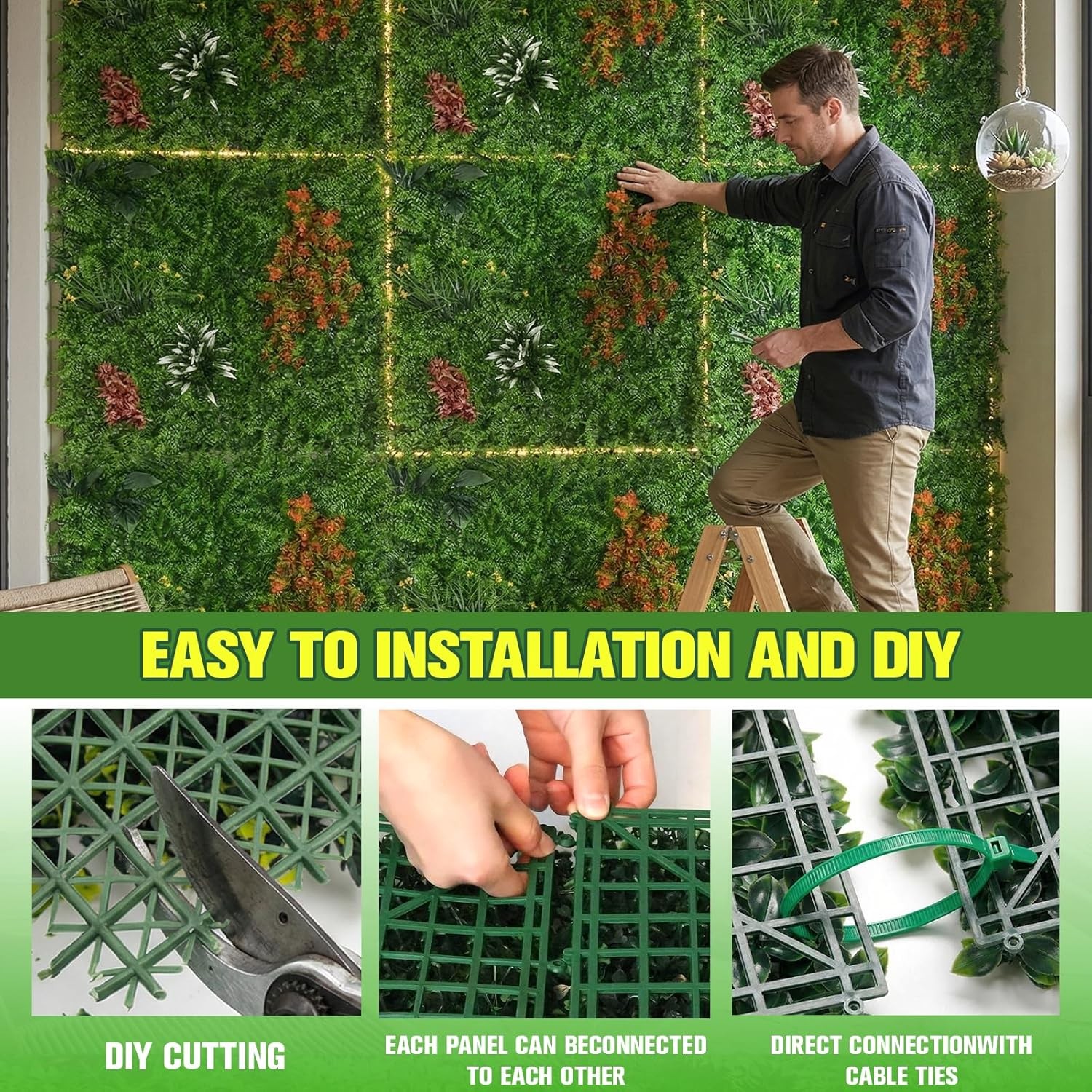 3PC 40×40″ Faux Greenery In/Outdoor UV Resistant Privacy Fence Screen Wall Panel