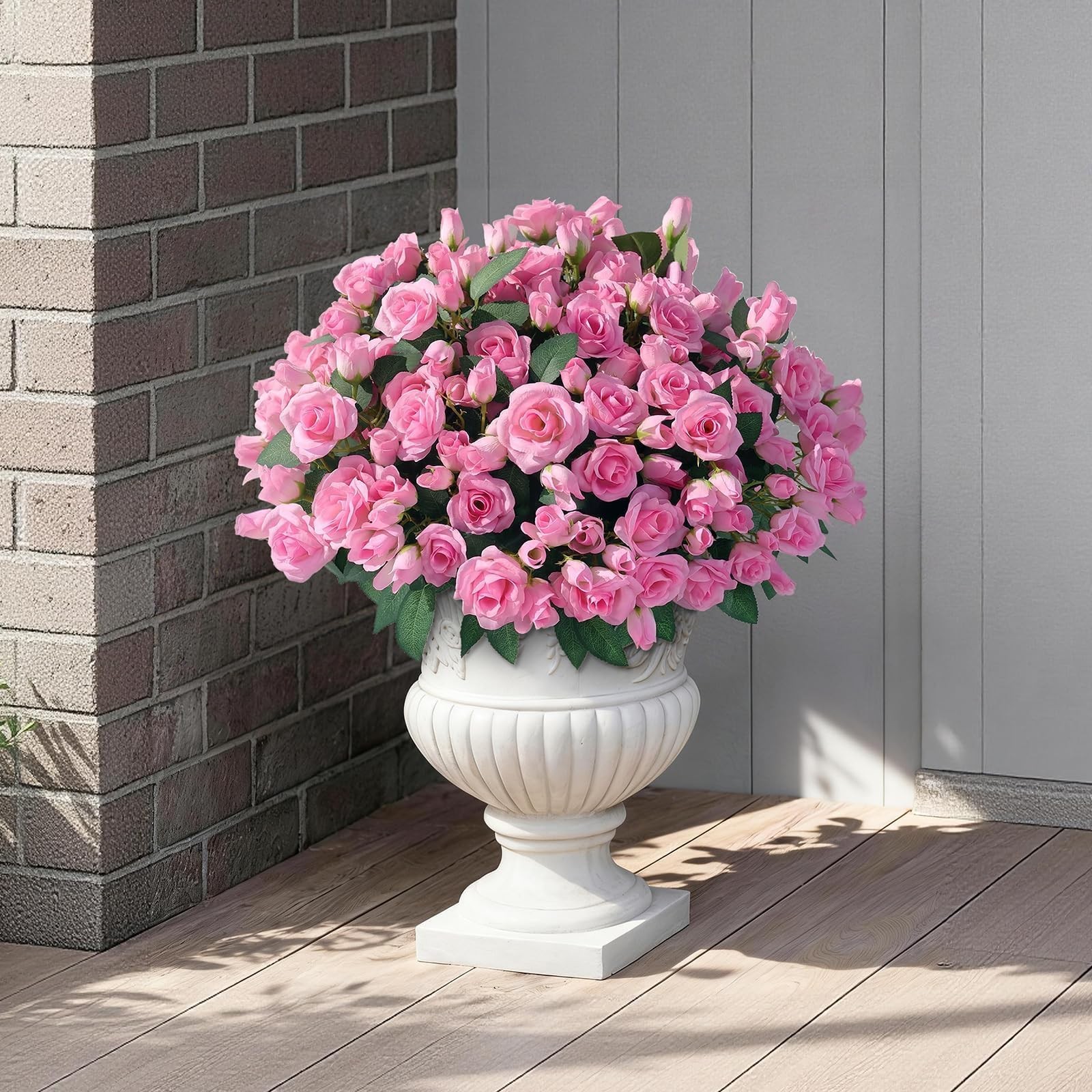 8 Bundles Artificial Roses for Front Door Outdoor Decor, Realistic Fake Silk …