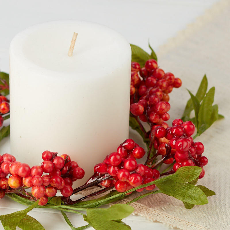 Set of 6 Dark Orange Artificial Fall Berry and Leaf 4-1/2″ Candle Rings