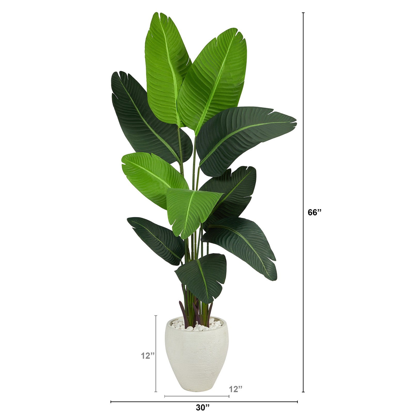 Nearly Natural 5.5ft Travelers Palm Artificial Tree in White Planter in Green