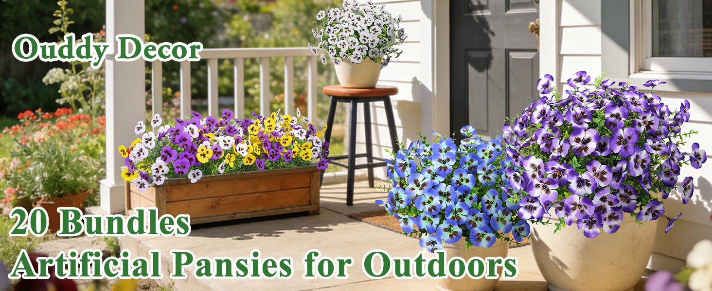 20 Bundles Artificial Pansy Flowers for Outdoors, Mixedcolor | Fake pansies silk