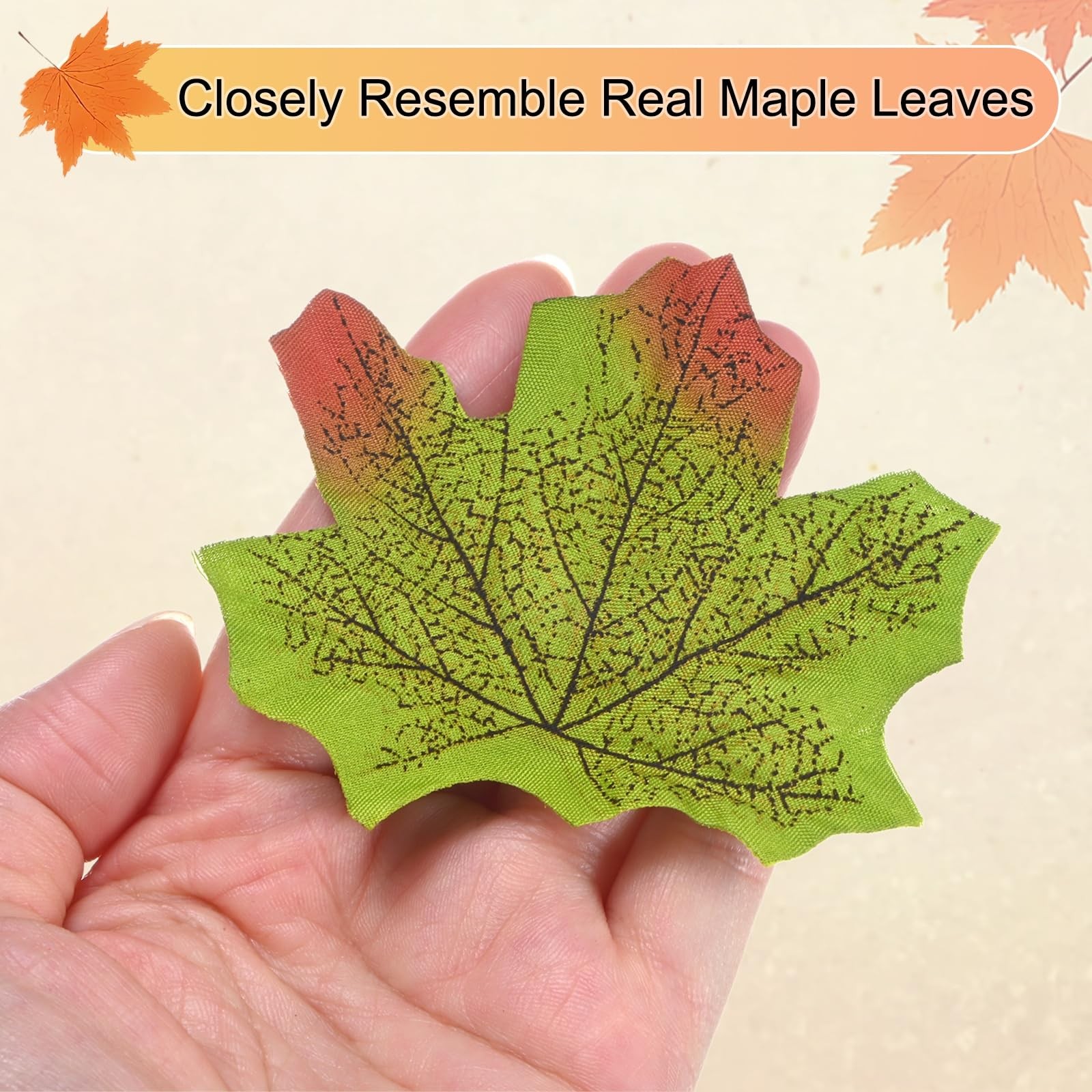 300 Pack Artificial Maple Leaves Fake Autumn Leaves Red Edge Green Decor