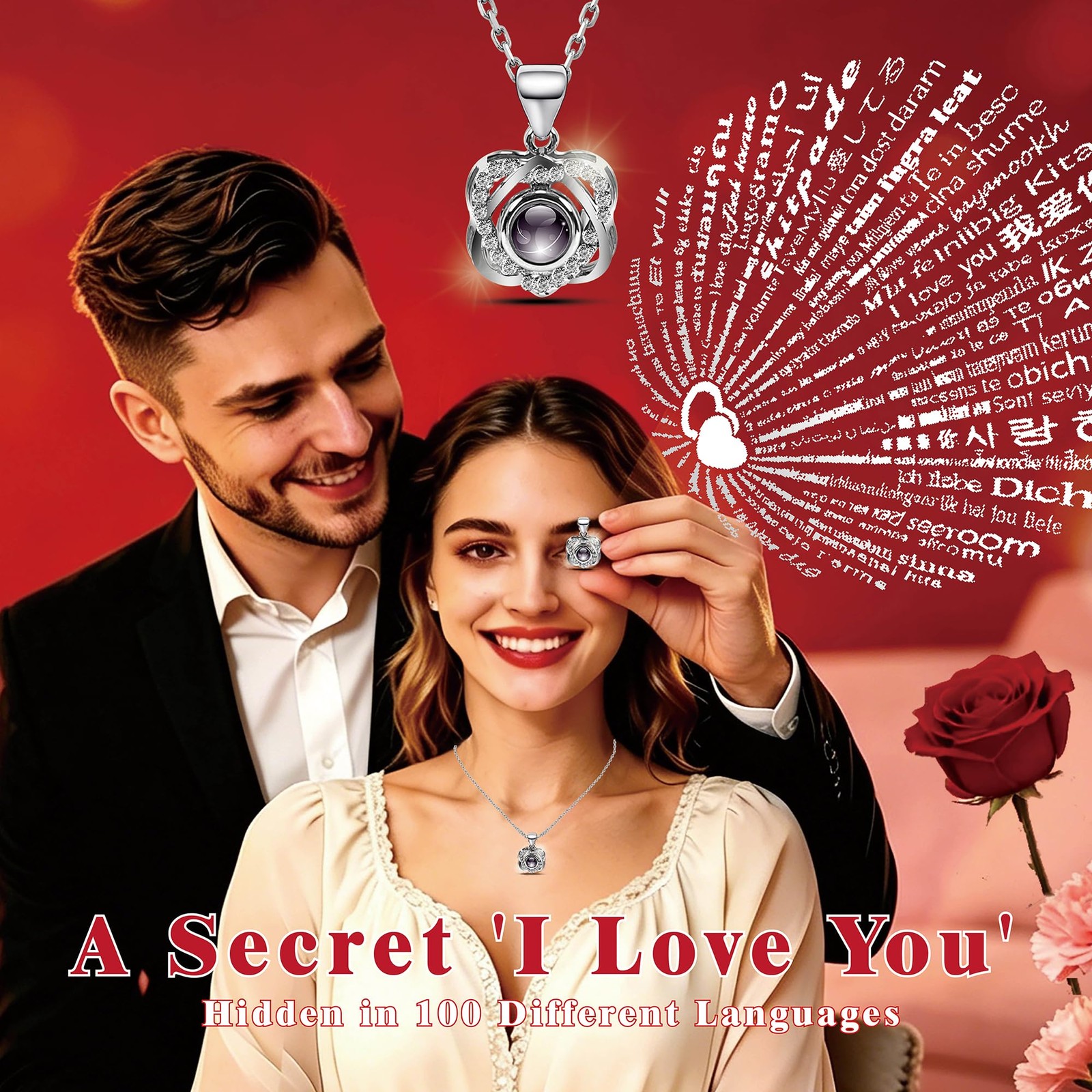 Preserved Red Real Rose with Heart I Love You Necklace -Mothers Day Gifts for…