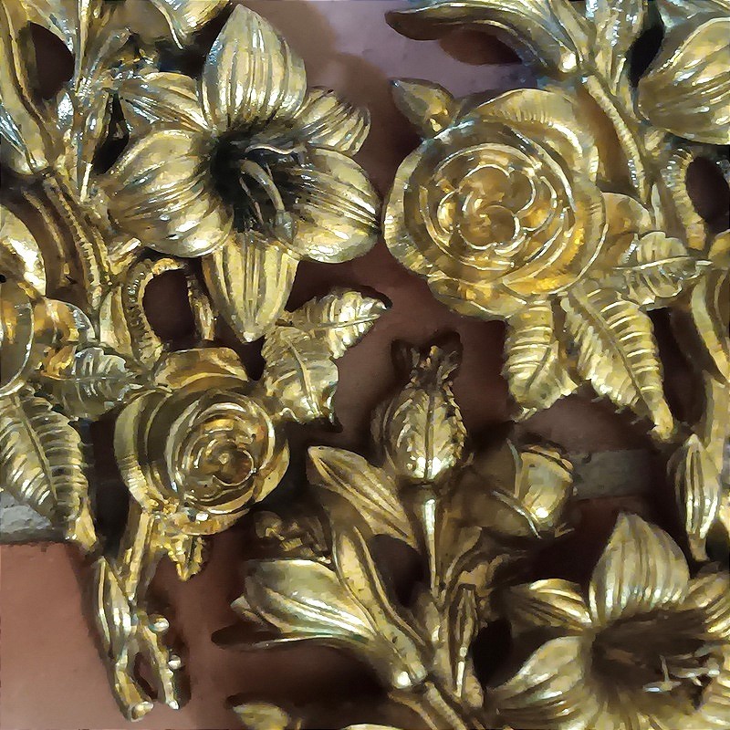 Antique Set of Three Gilt Bronze Floral Bouquet Wall Ornaments French Decor 19th