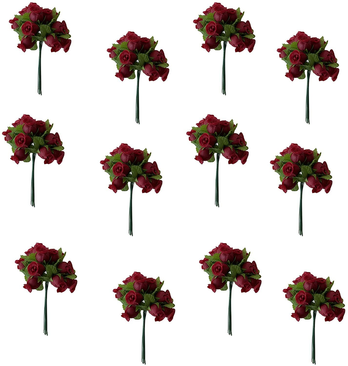 Burgundy Artificial Silk Flower Roses -12 Mini Bouquets of 12 Rosebuds 144 Total
