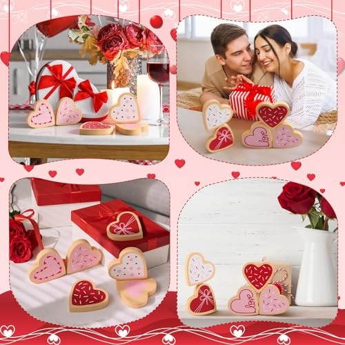 9 Pcs Valentine’s Day Wooden Heart Signs Valentines Tiered Tray Decor 6 Cookie
