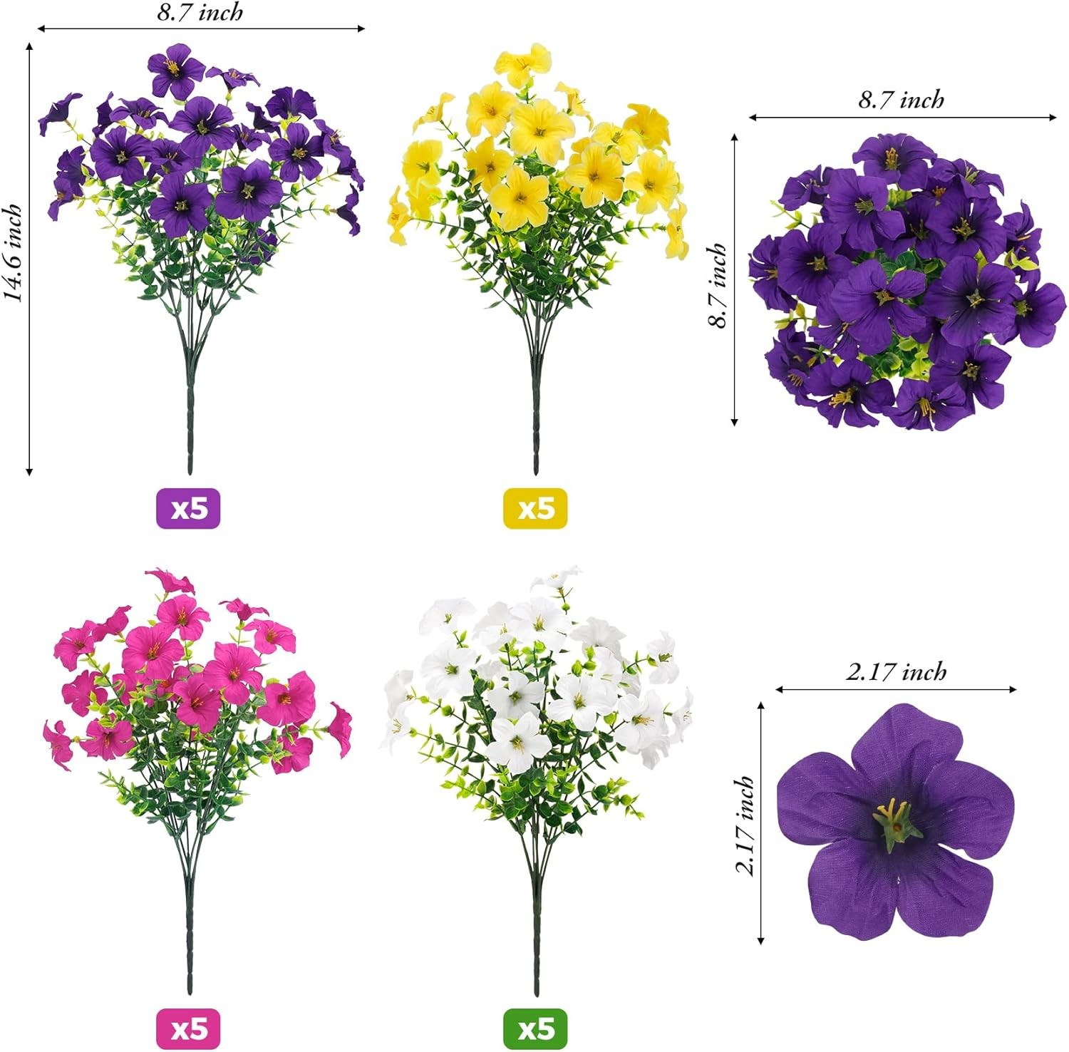 20 Bundles Artificial Petunias Flowers for Outdoors, Faux Silk Flowers UV Resist