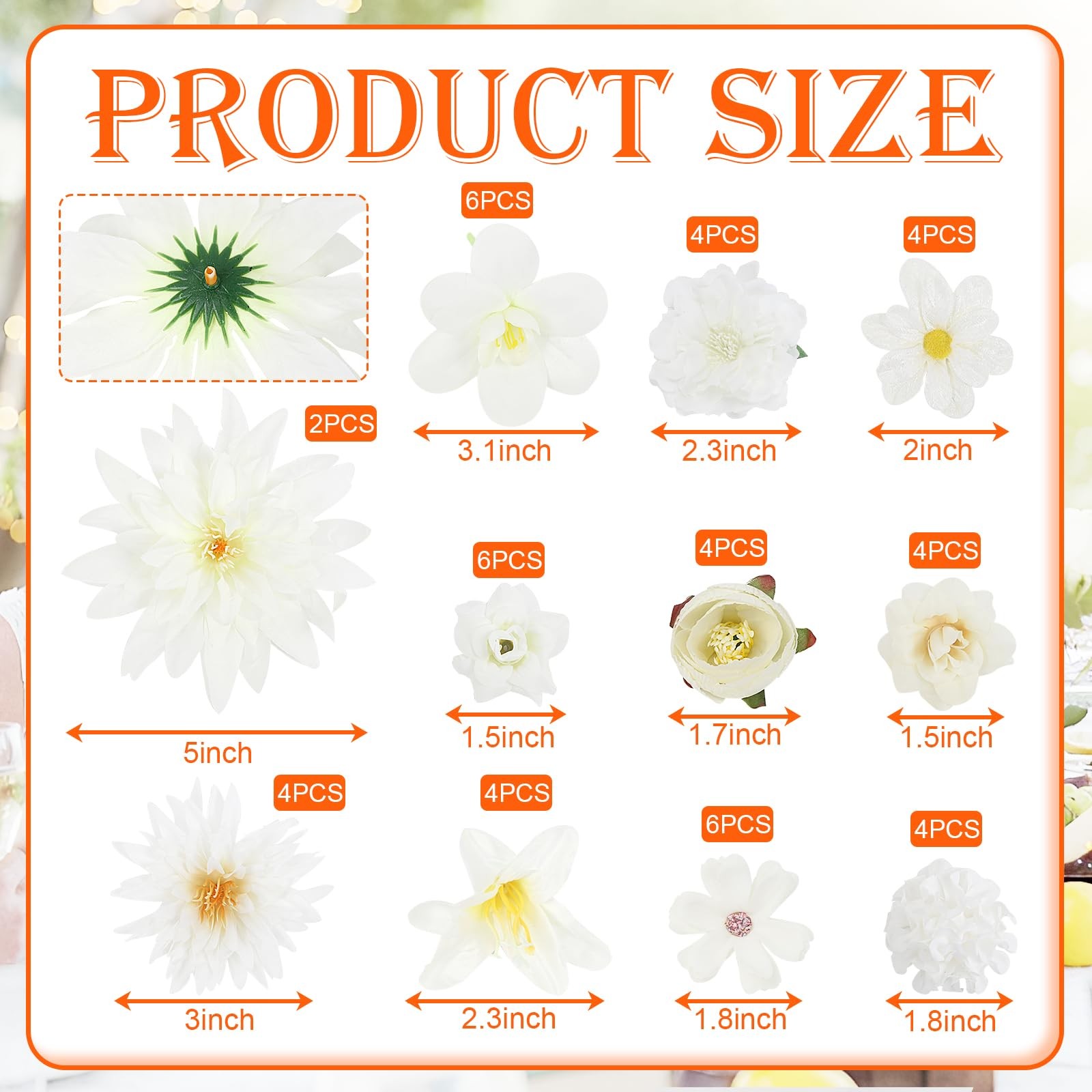 48 PCS Faux Flowers Heads Bulk – Artificial Rose Daisy Heads Silk Fake Flower…