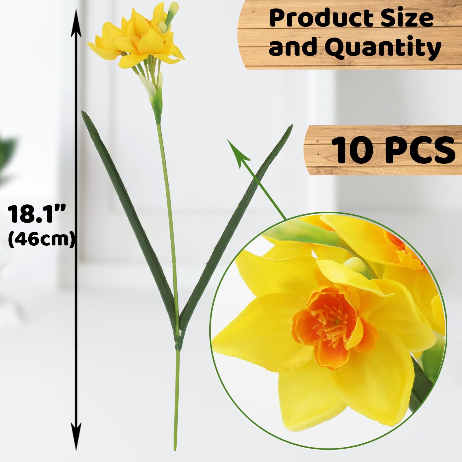 10 Pcs Artificial Daffodils Flowers Narcissus Faux Spring Flowers Fake Silk D…