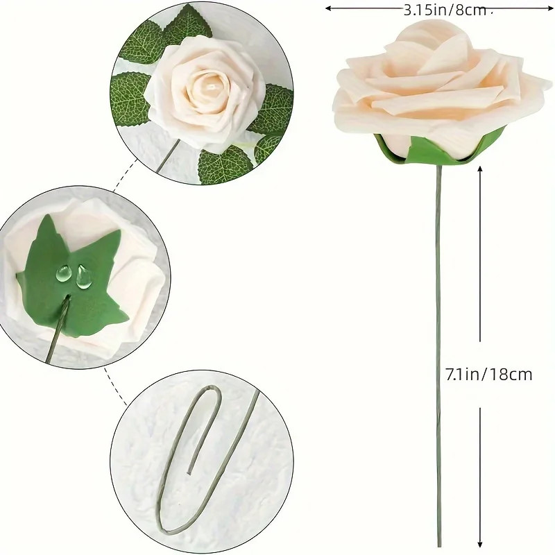 25Pcs Dark Teal Foam Roses with Stems Artificial Flowers for DIY Wedding Decor