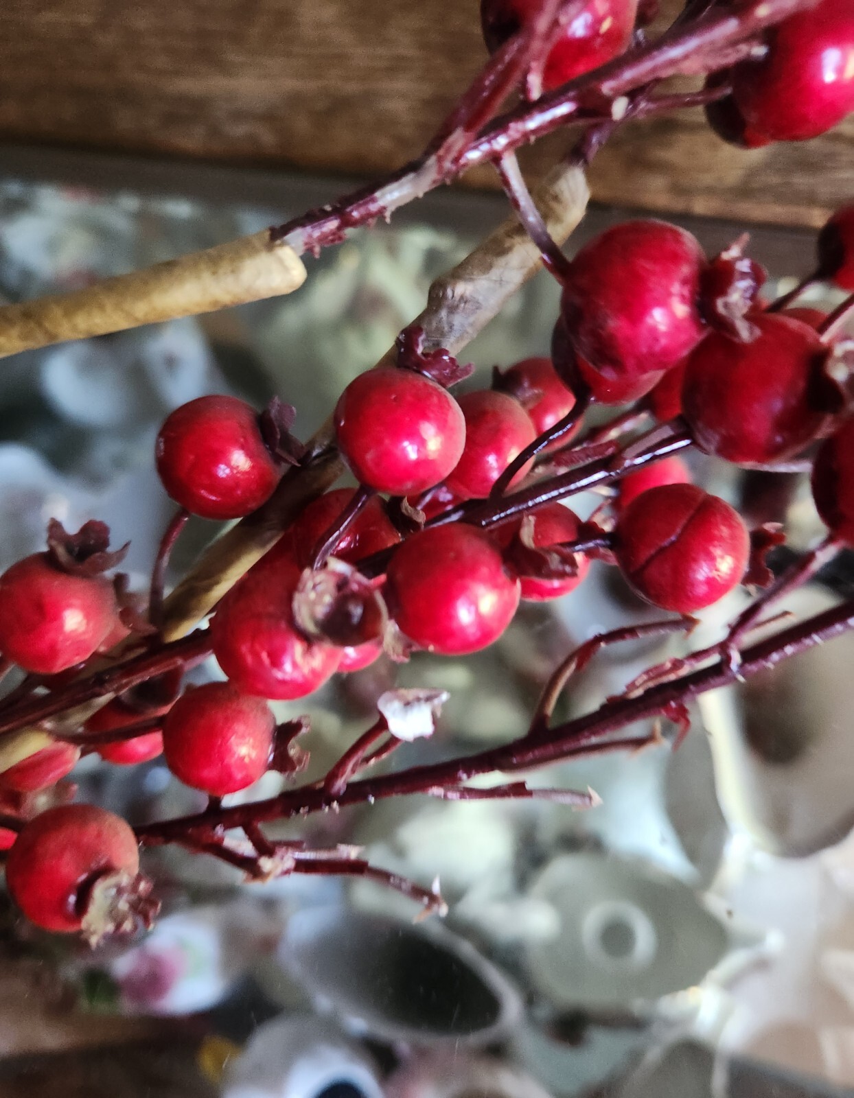 Artificial Red Berry Stem Faux Holiday Christmas Floral Branch Decor