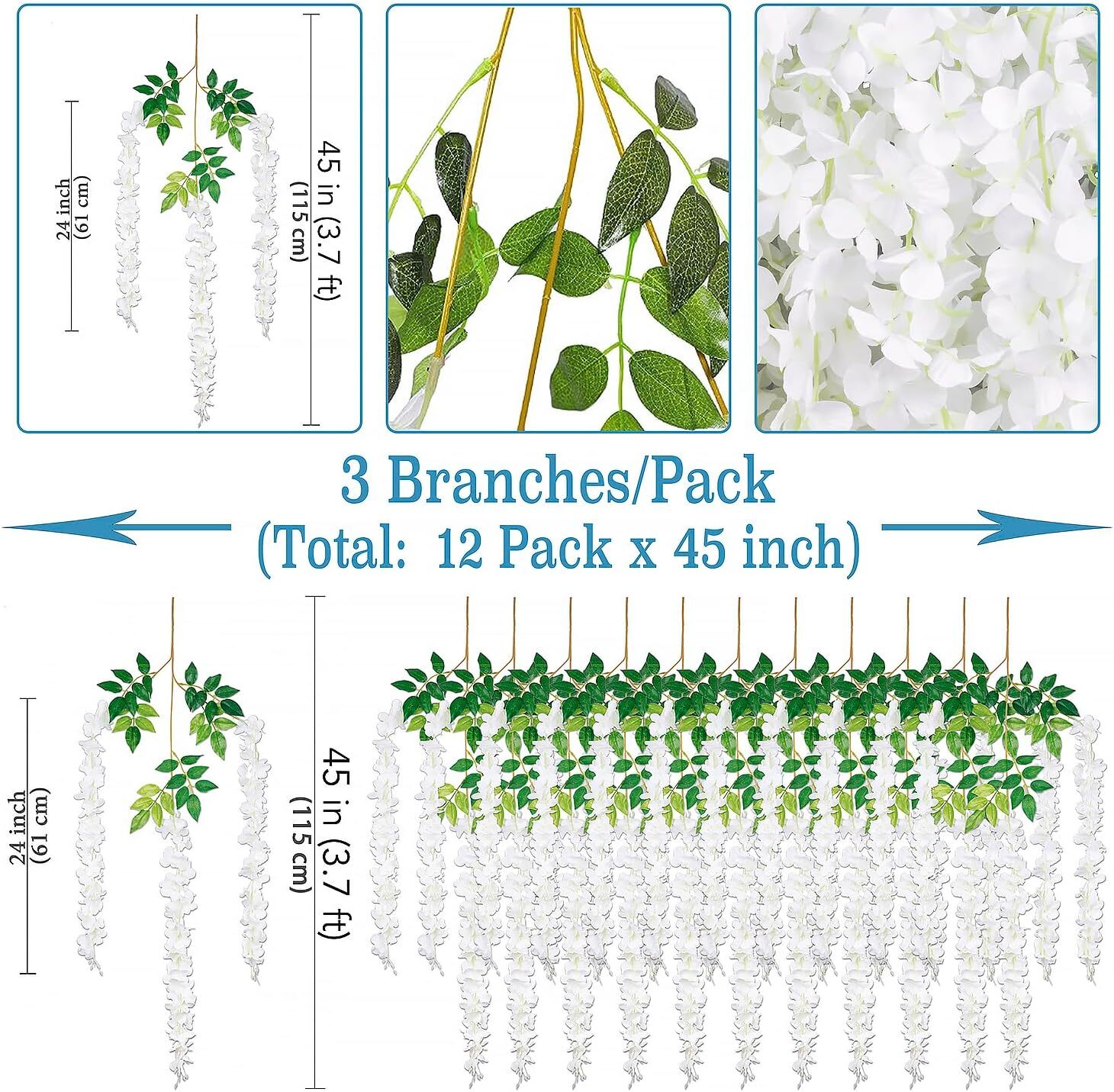 120pcs Artificial Wisteria Vine Garland Fake Flower Plant Garden Wedding Decor