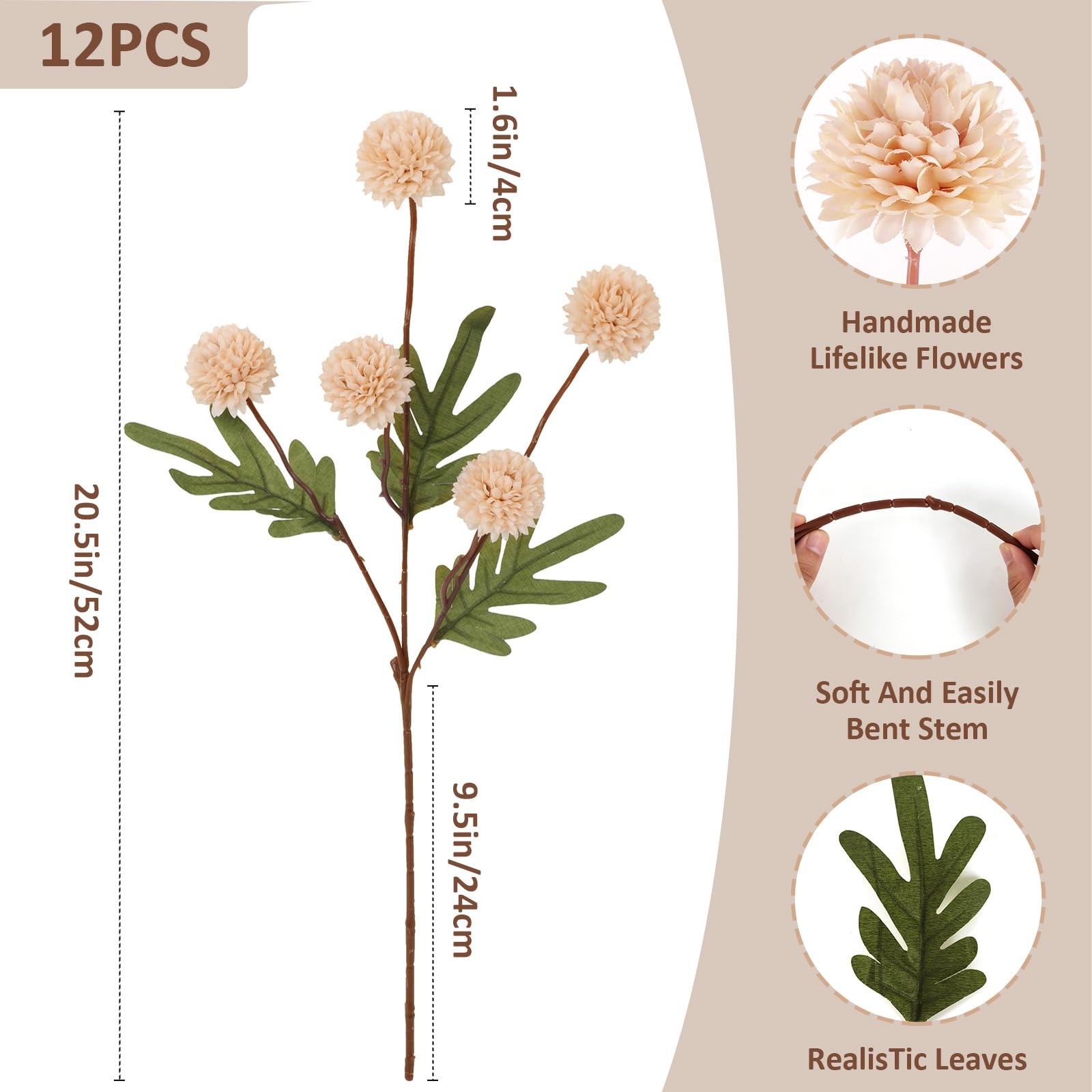 12Pcs Faux Silk Pompon Mum Artificial Flowers for Vase,Artificial Silk Chrysa…