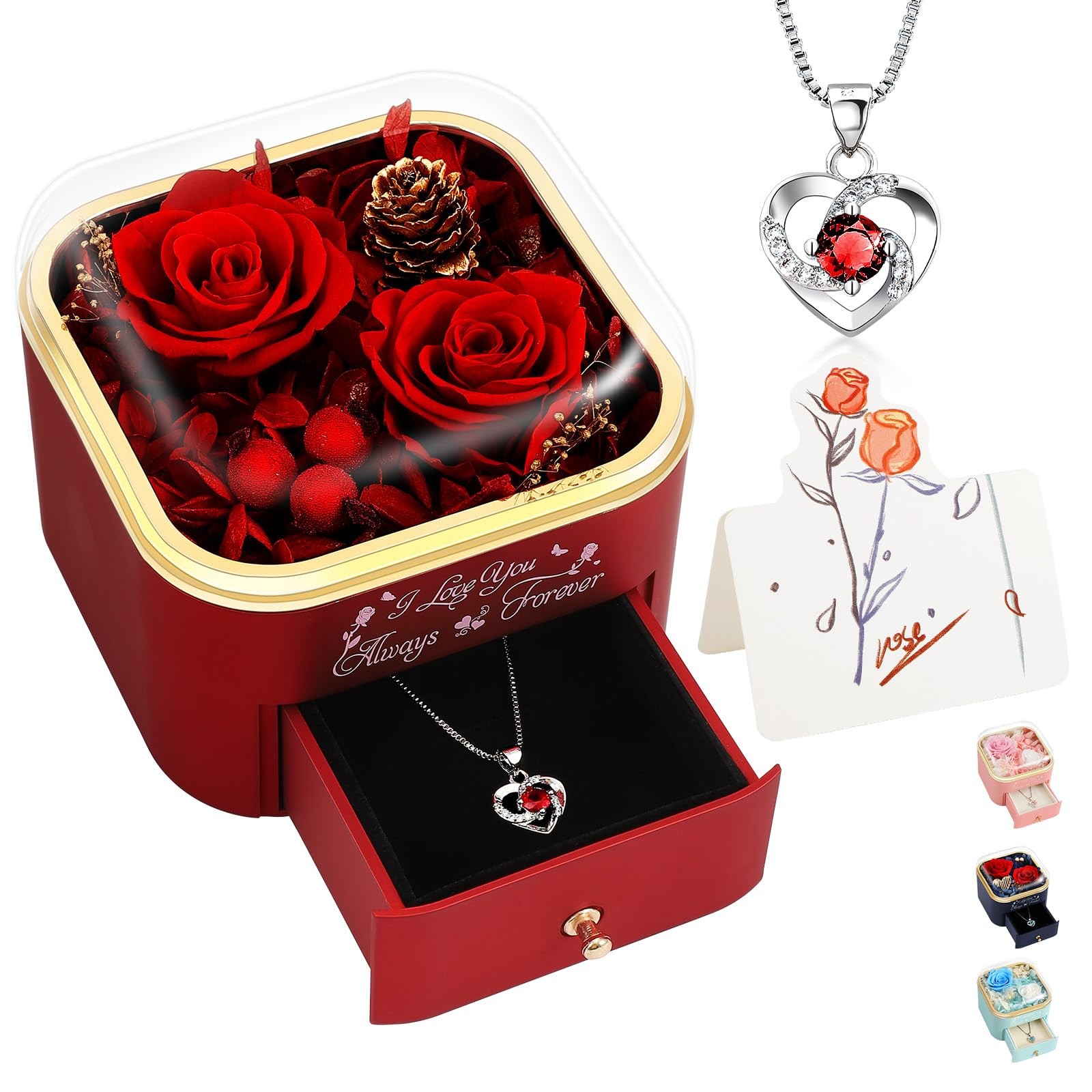 Forever Preserved Rose Gift Box with Hidden Necklace, Romantic Flower Jewelry…