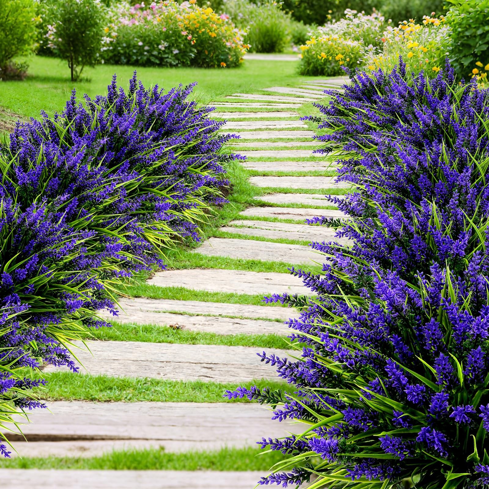 Artificial Plants Flowers Outdoor – 24 Bundles UV Resistant Faux Lavender Flo…