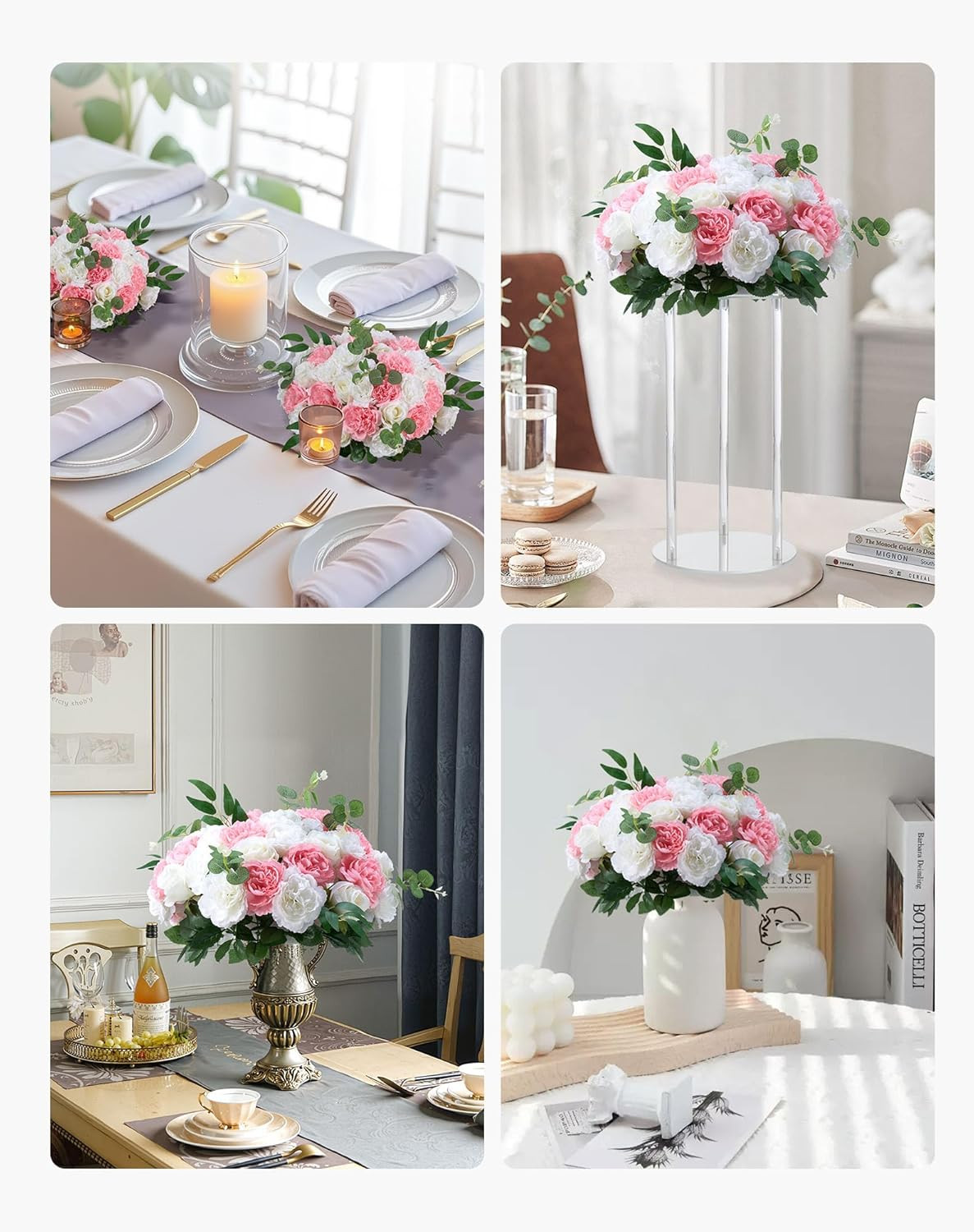 10 PCS Pink & White Rose Flower Ball Centerpieces for Weddings & Home Decor