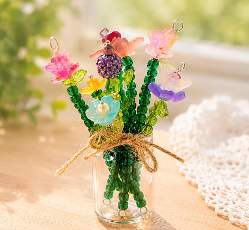 Mini Beaded Flower Bouquet | Handmade Bead Flower Arrangement | Tiny Floral Gift