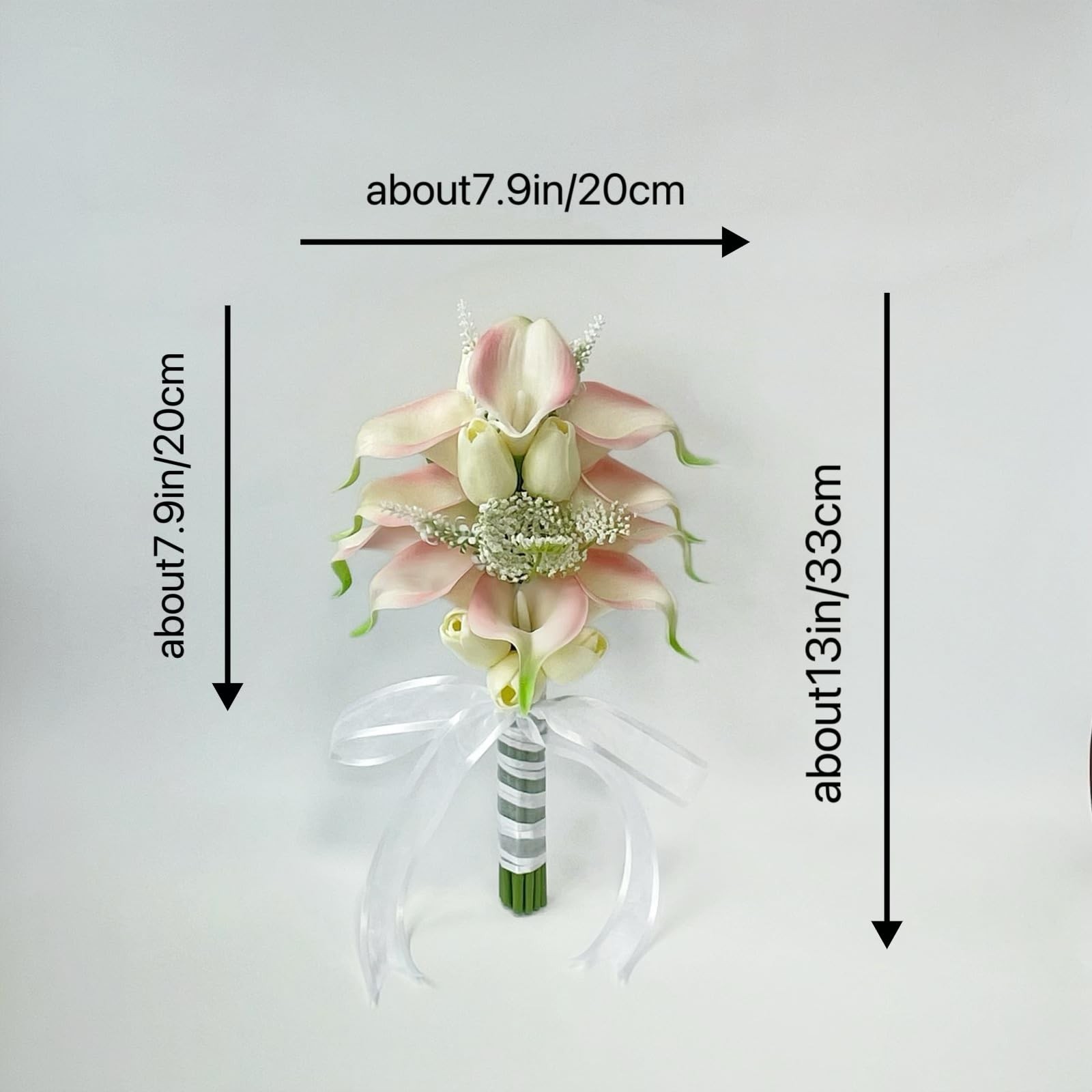 Cream Pink Floral Bouquet 12 Artificial Calla Lilies 8 Tulip Wedding Decor