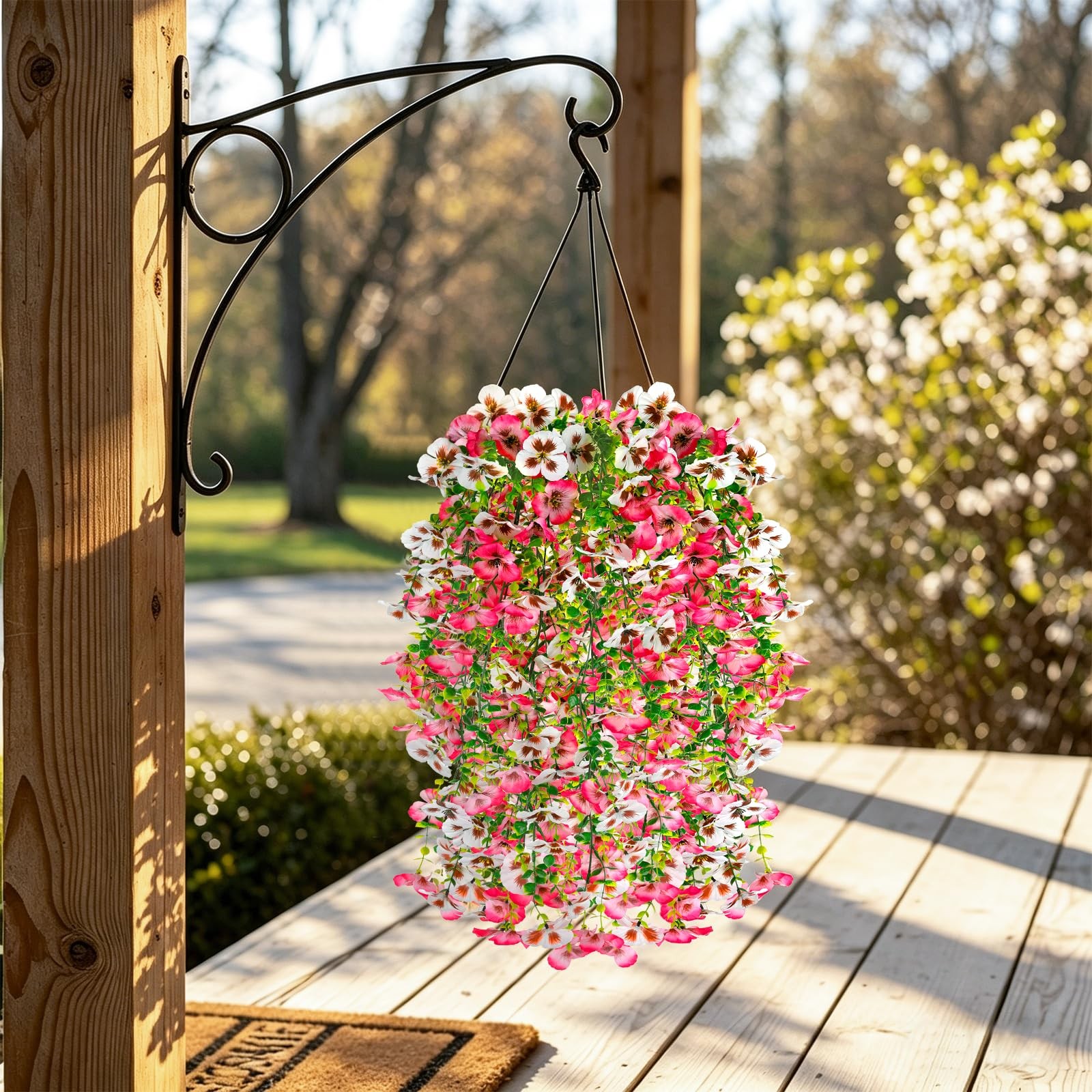 6 PCS Artificial Hanging Pansy Flowers, Silk Flowers for Outside, UV Resistan…