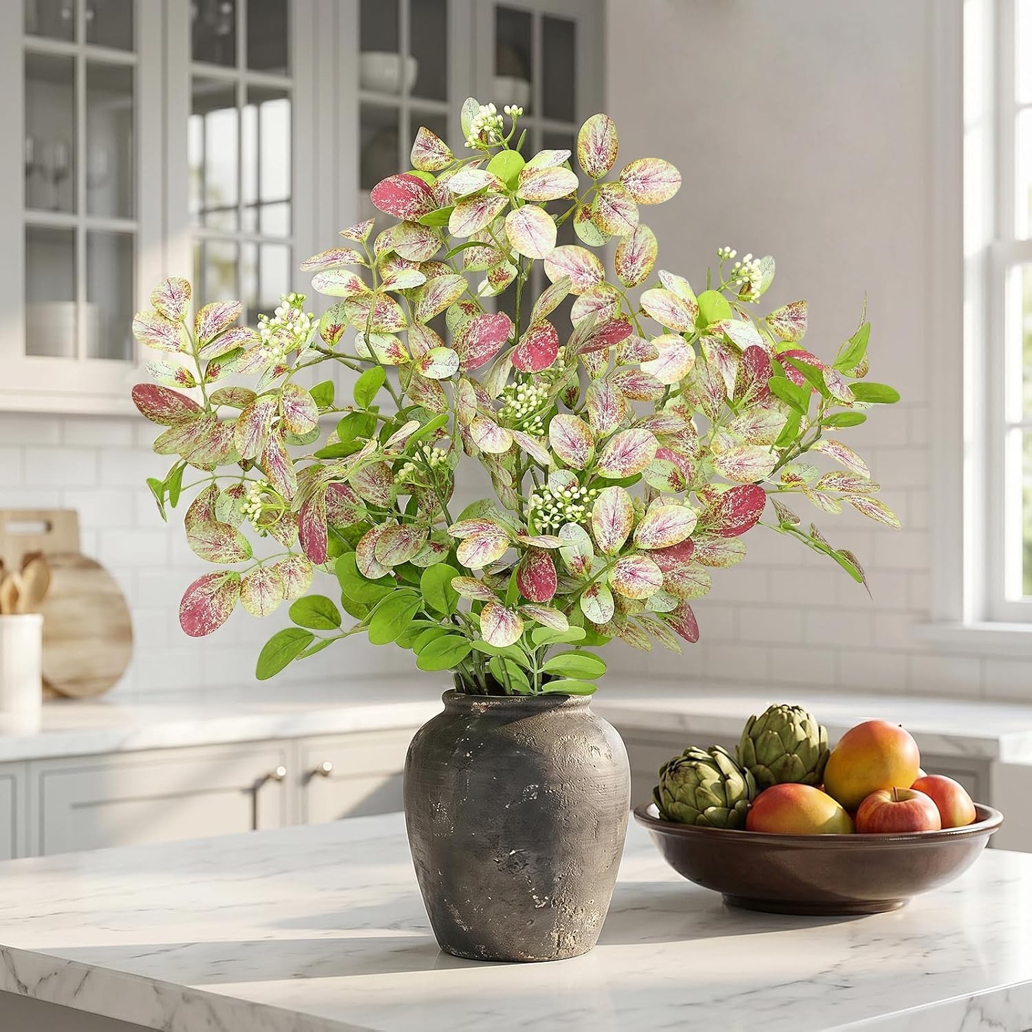 5PCS Artificial Eucalyptus Stems for Vase Pot – 35 Inch Fake Plants Faux Gree…