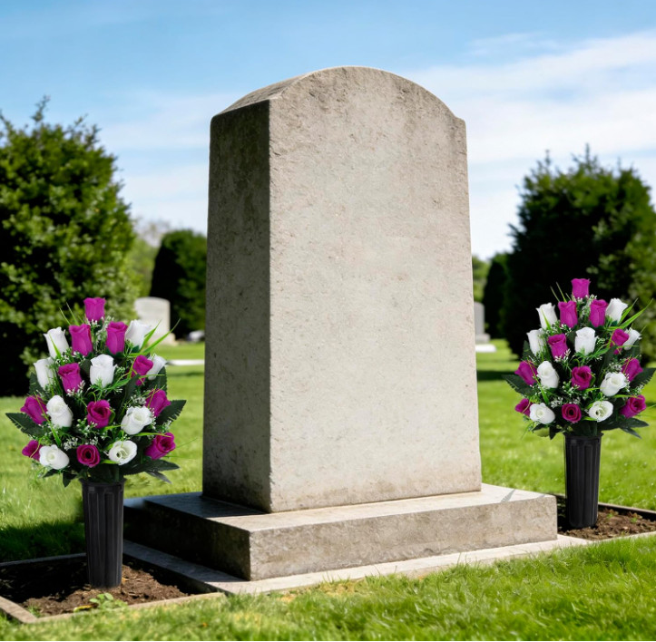 2 Sets Artificial Cemetery Flowers, Grave Decorations Roses, Memorial Flowers Bo