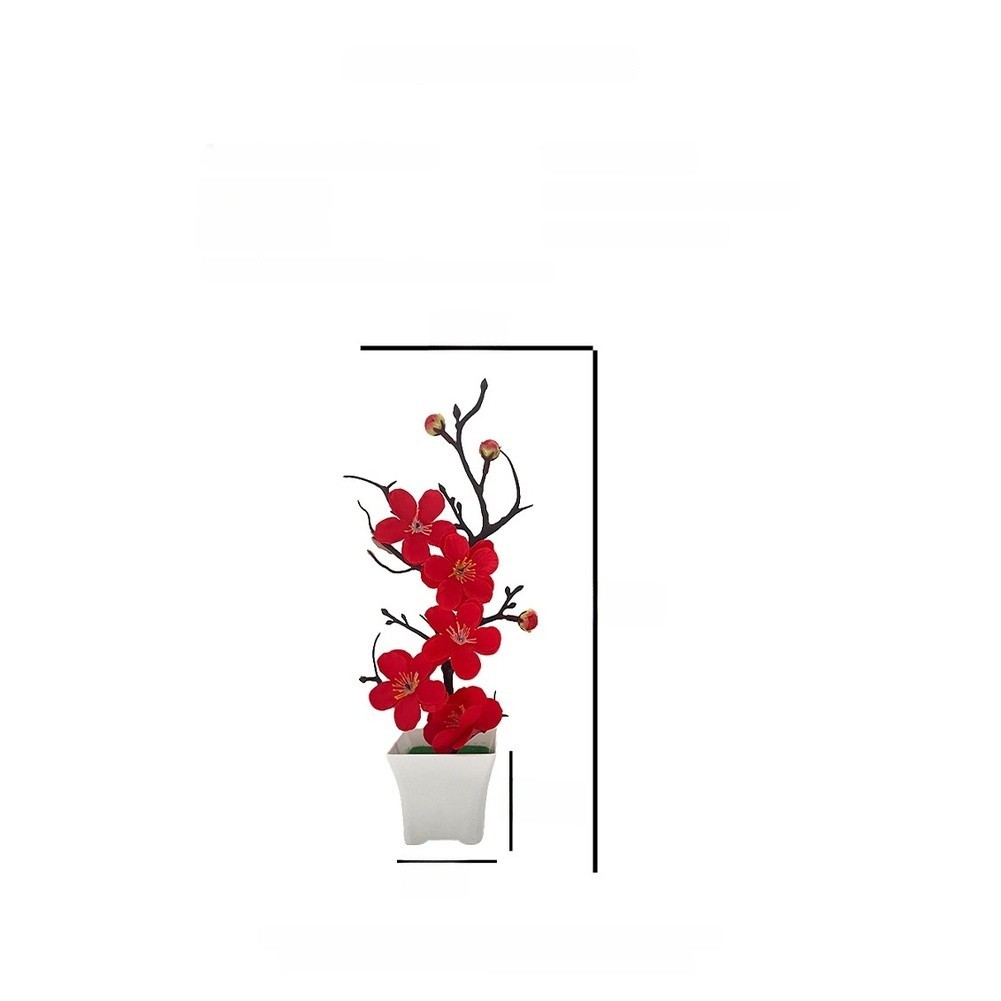 Realistic Artificial Winter Plum Flower Arrangement in Square Pot 10x10x26cm